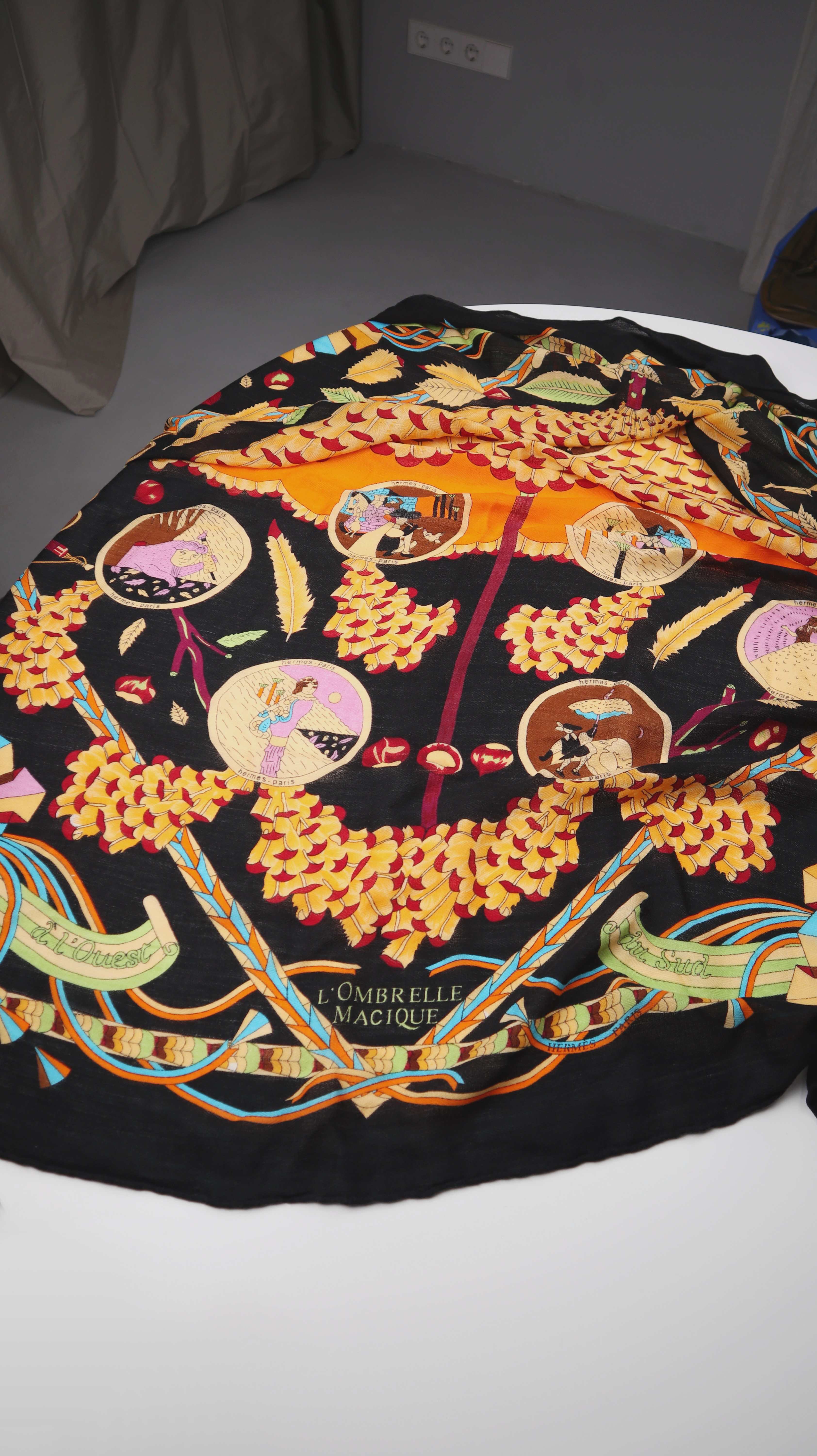 Schal Tuch Schwarz Orange Baumwolltuch Muster gemustert französisch