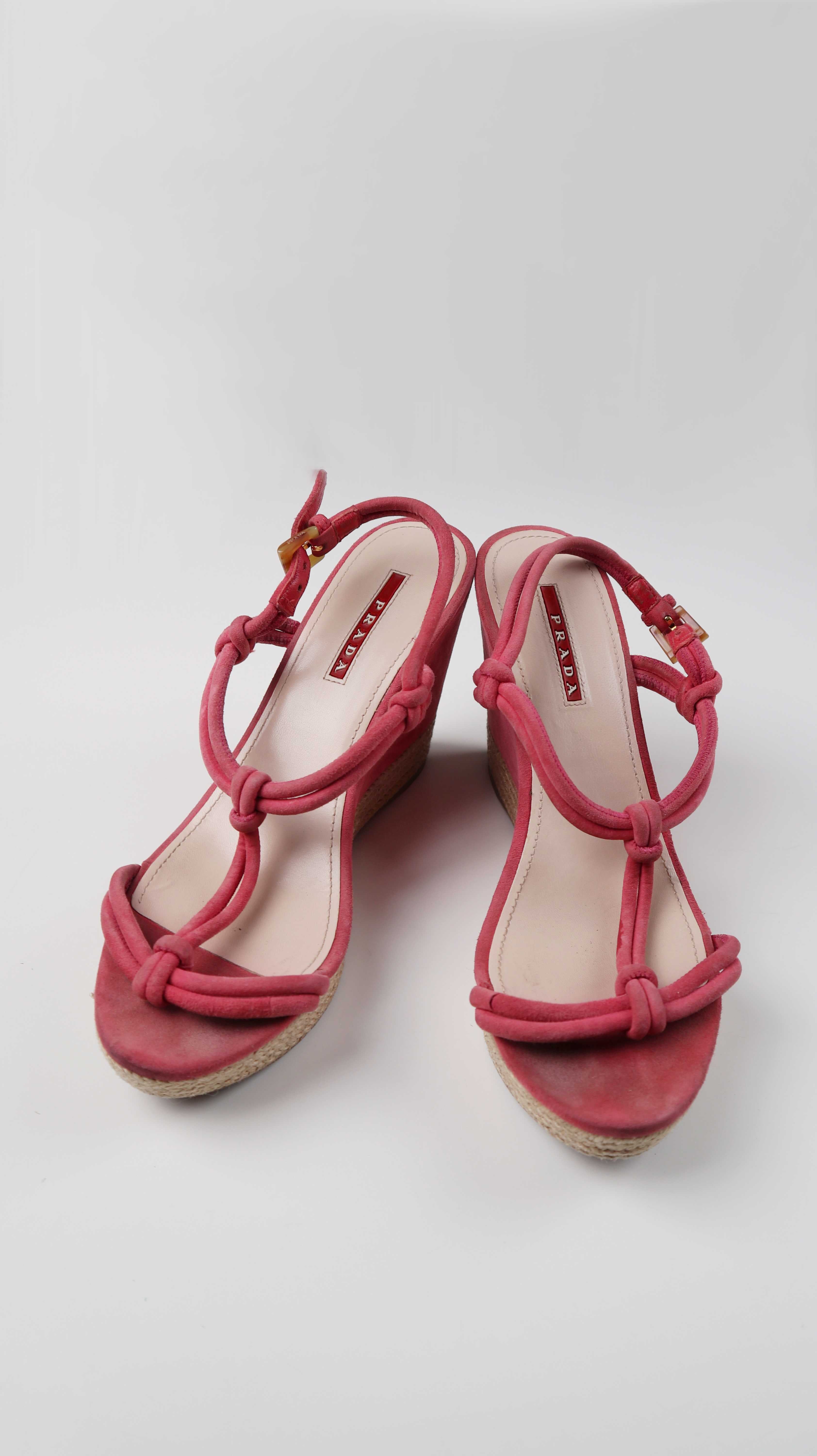 Prada rosa Wildlederheels Wedges Keilabsatz 38,5 T-Strap