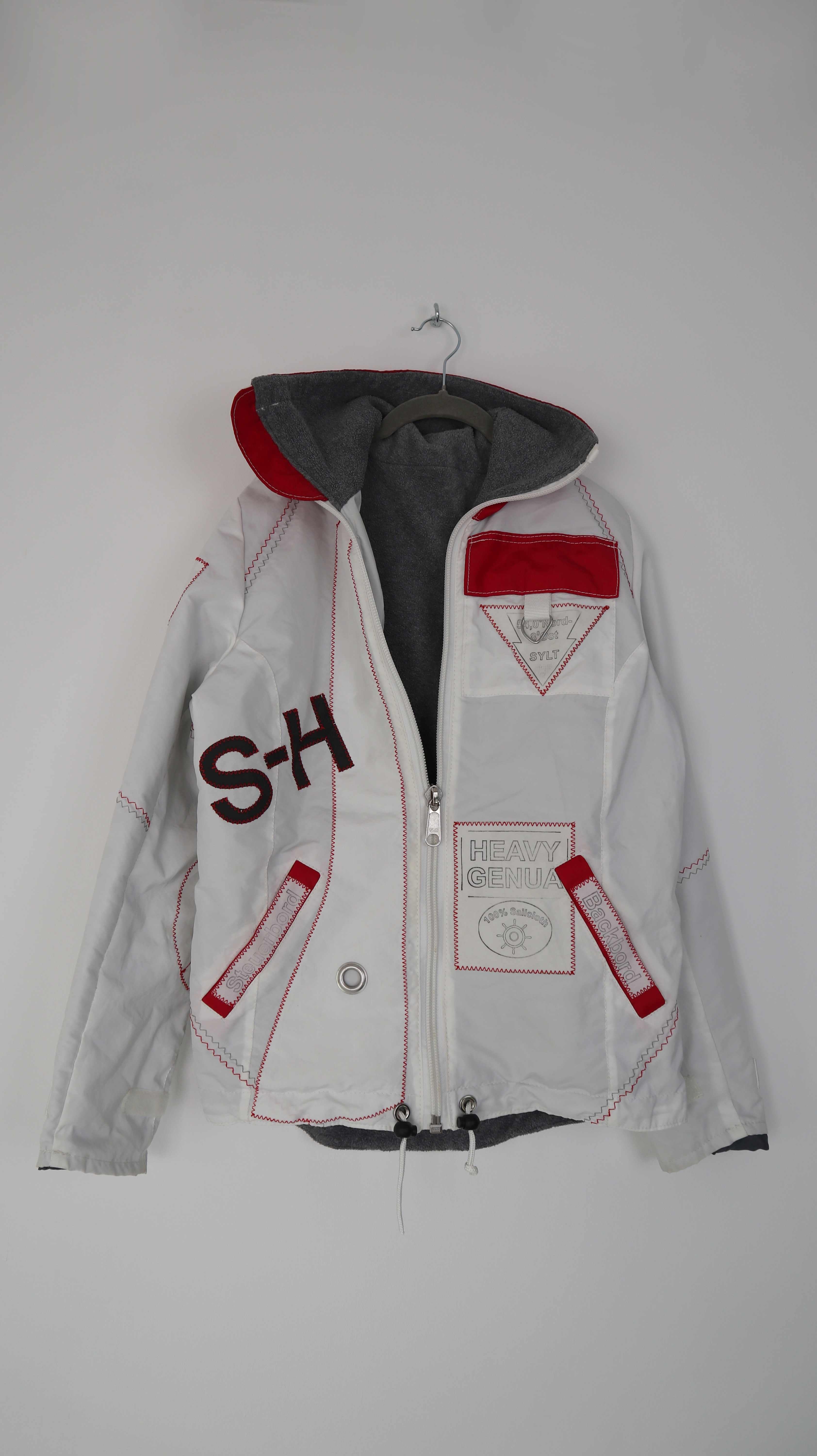 Handmade Segeltuchjacke Segeljacke 38 M rot weiß Sylt Edition