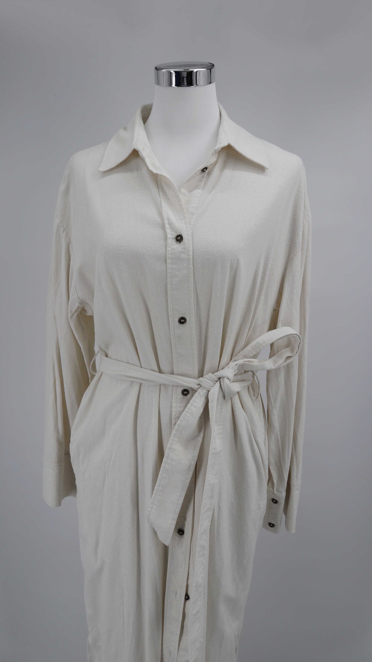 H&M Kleid weiß Seide Maxikleid Seidenkleid 38 M Creme Blusenkleid Edition