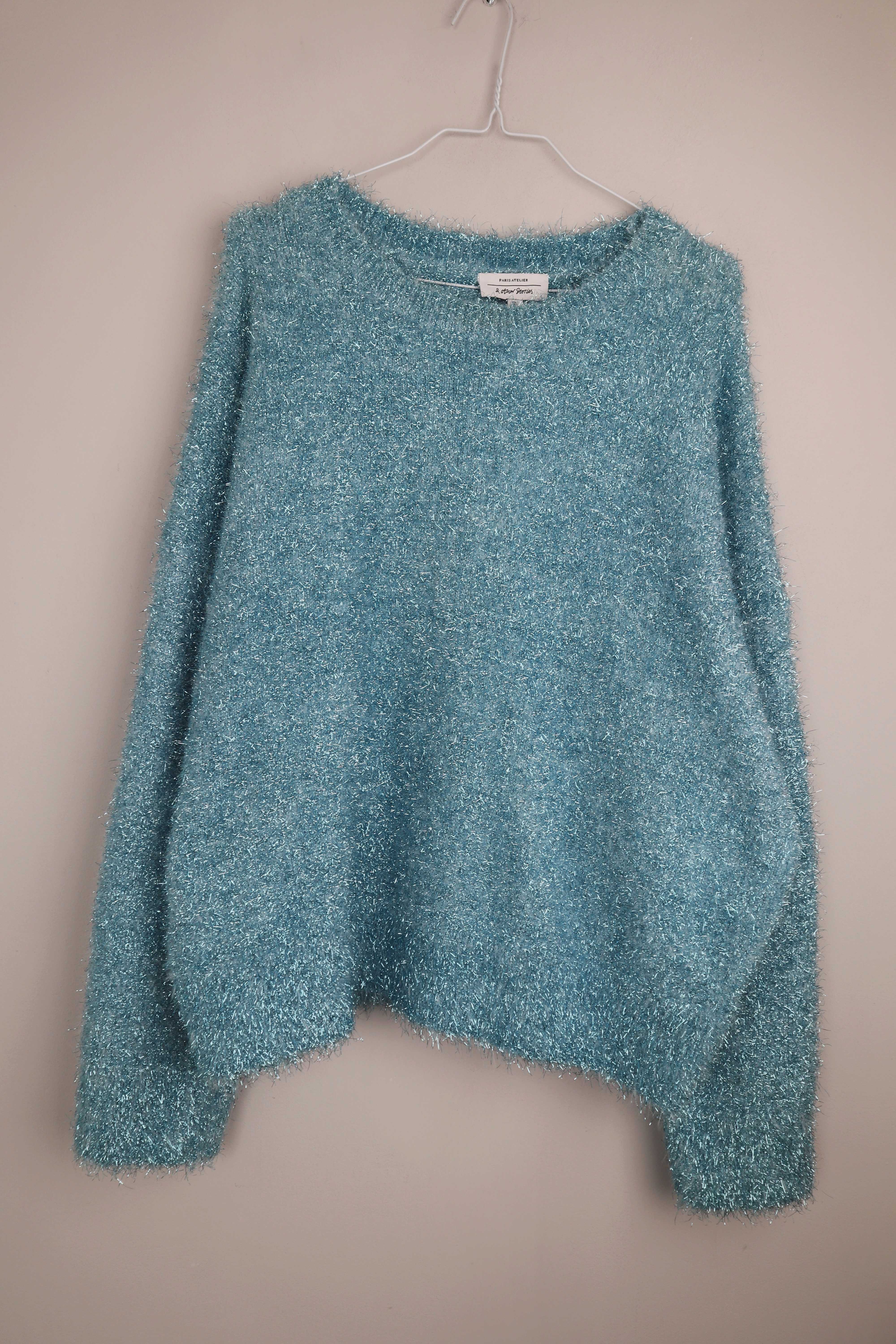 &other stories Pullover Blau Glitzer Glitzerfäden 40 L Sparkling Paris Atelier