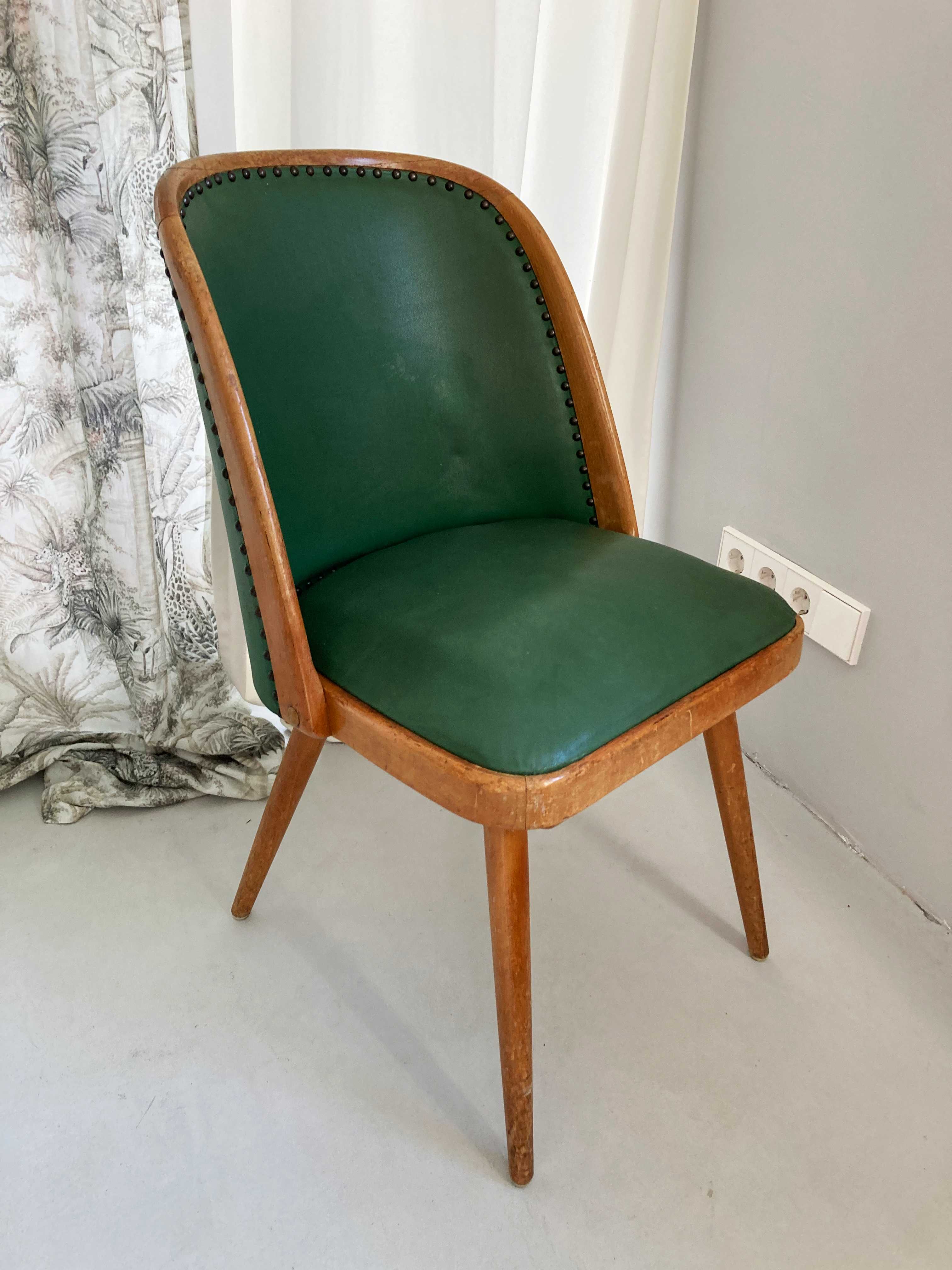 Cocktailstuhl Sessel Grün Lederstuhl genietet 50er Dunkelgrün Stuhl Holzstuhl