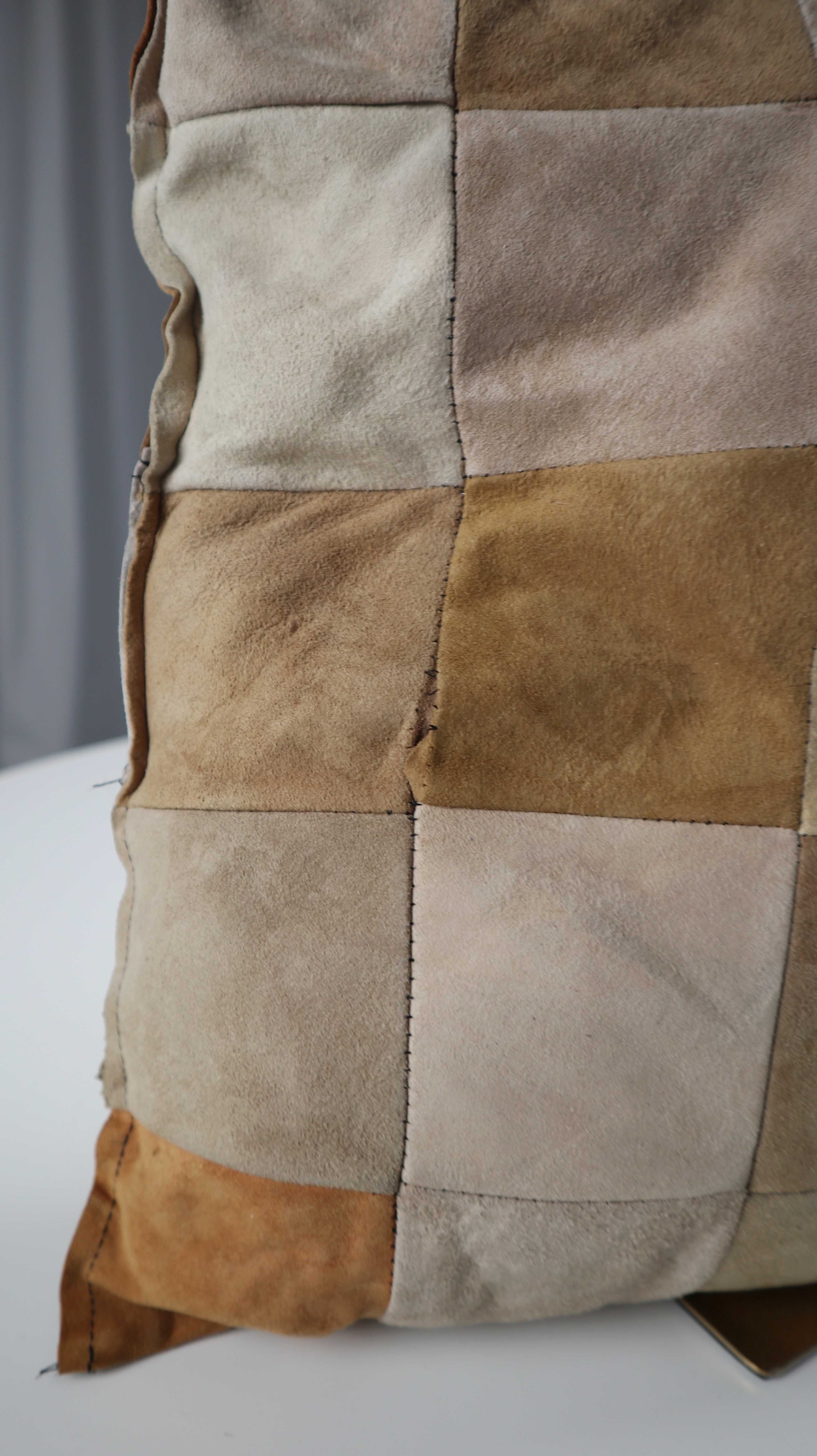 Kissen Lederkissen Wildleder braun kariert 70er