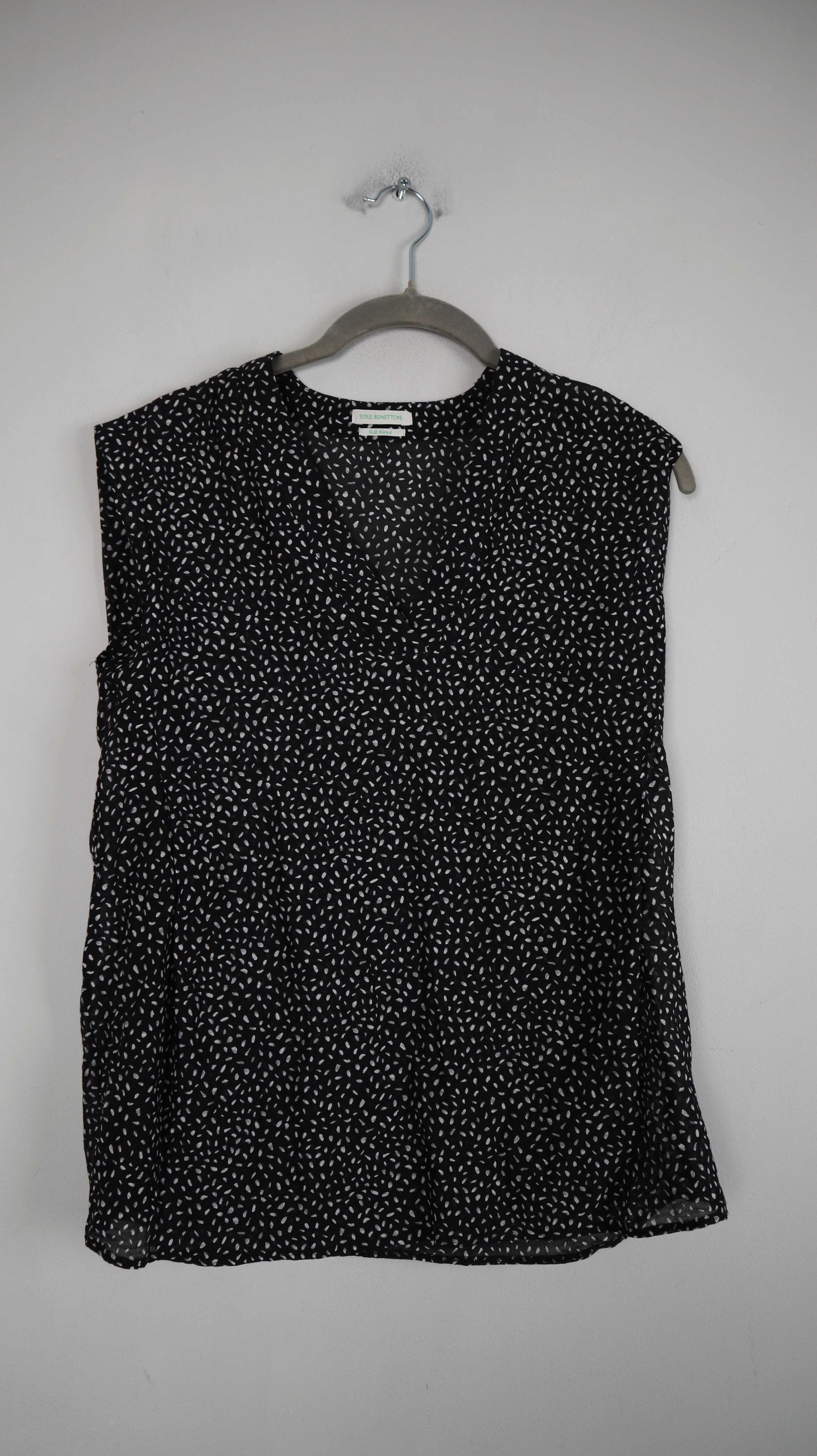 United Colors of Benetton Bluse Shirt schwarz weiß Top gepunktet 38 M