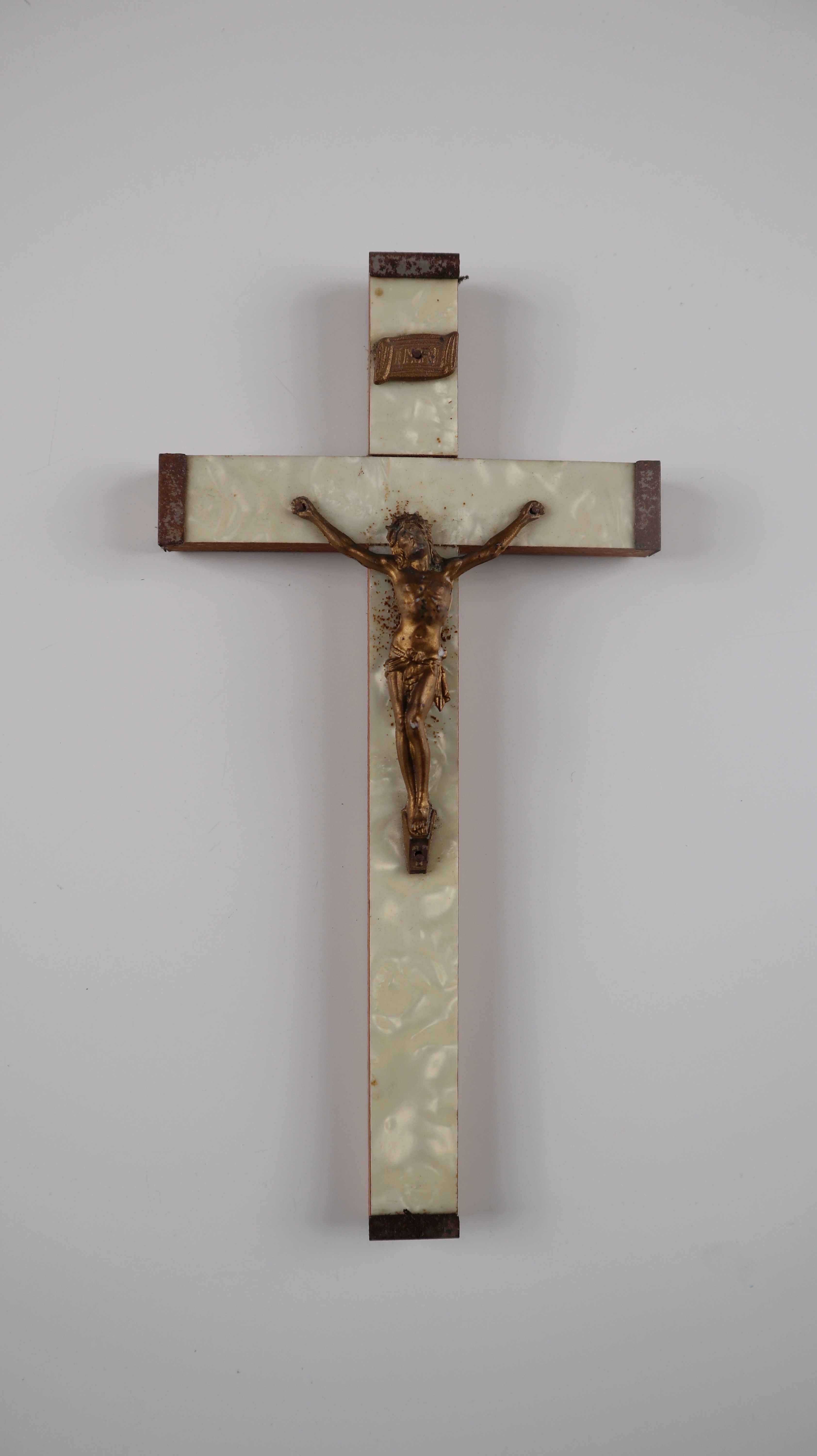 Kruzifix Kreuz Perlmutt Gold Jesus Frankreich französisch