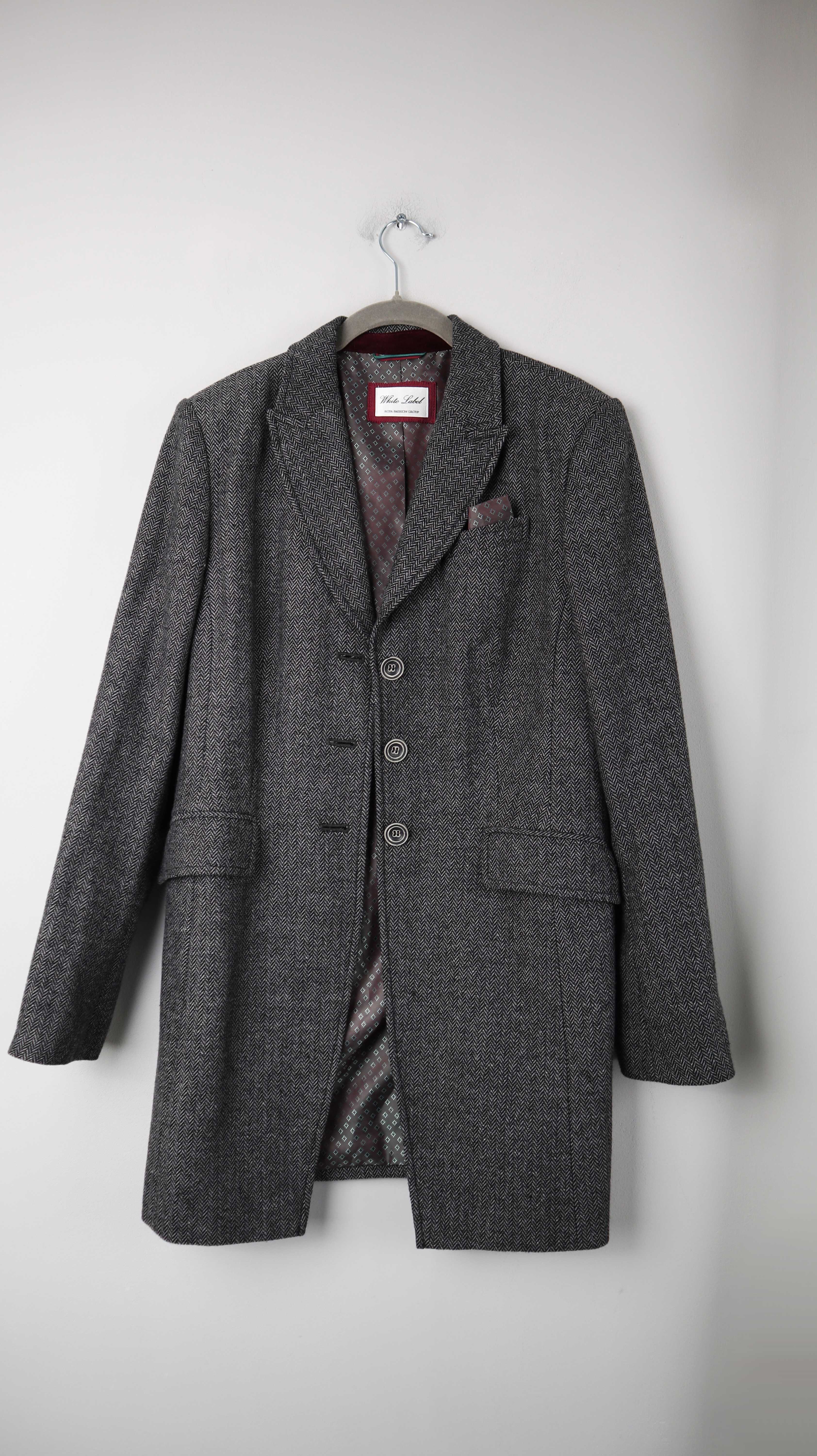 White Label Blazer Grau lang Jacke 38 M Wolle Wollblazer