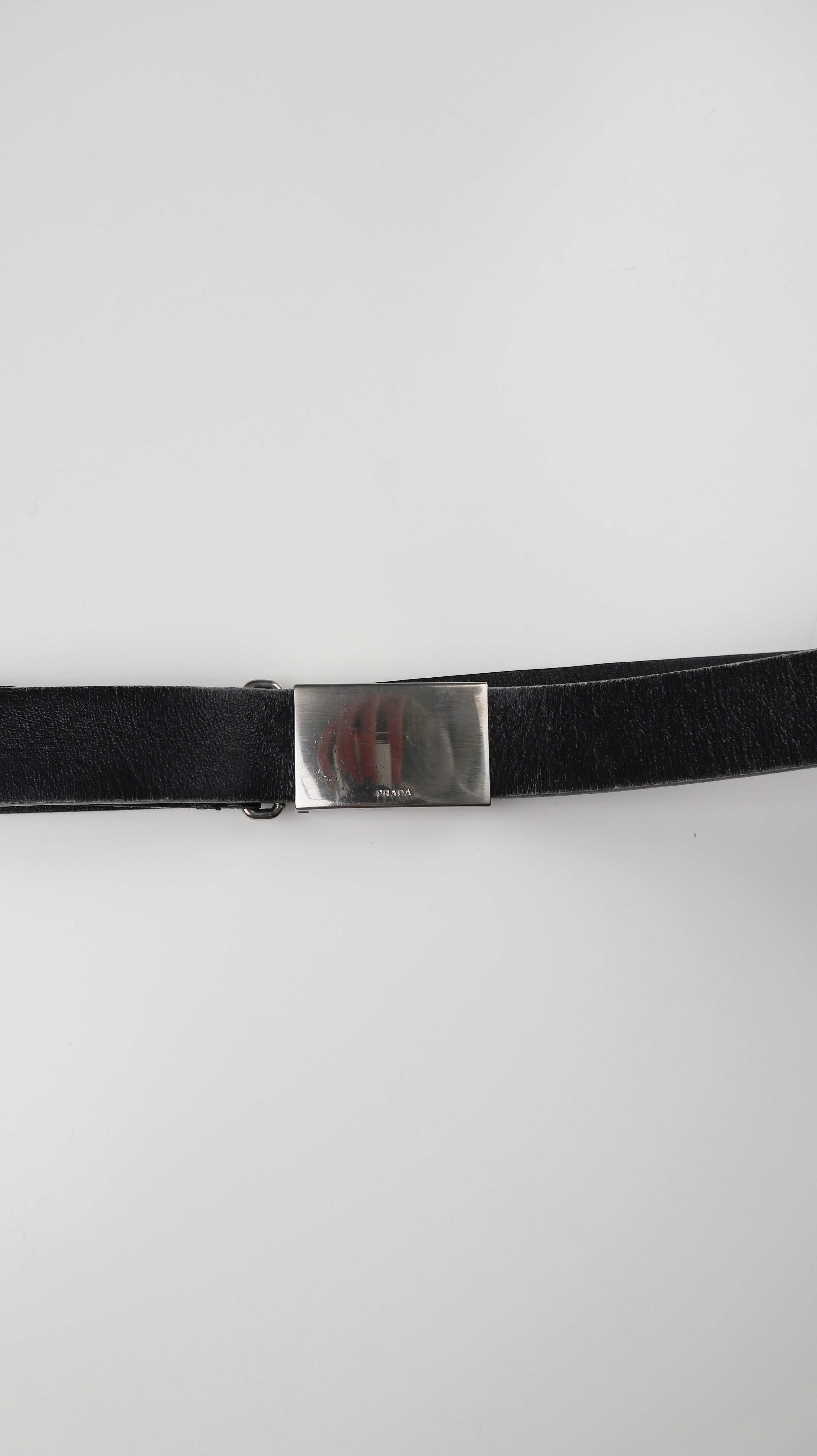 Prada Gürtel schwarz Ledergürtel blank basic silberne Schnalle