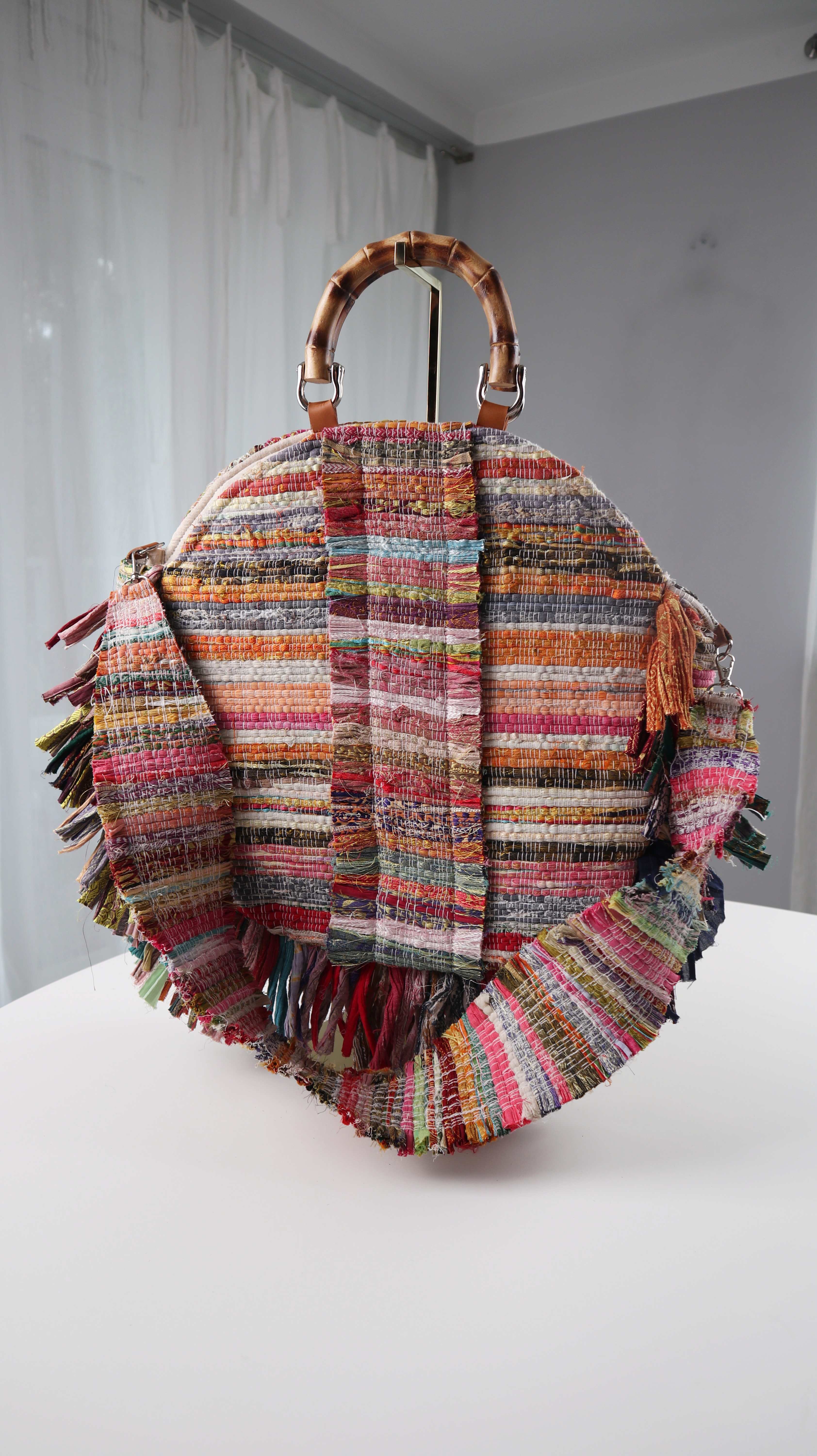 Tasche rund Umhängetasche neu bunt Hippie Bohemian gestreift Schultertasche