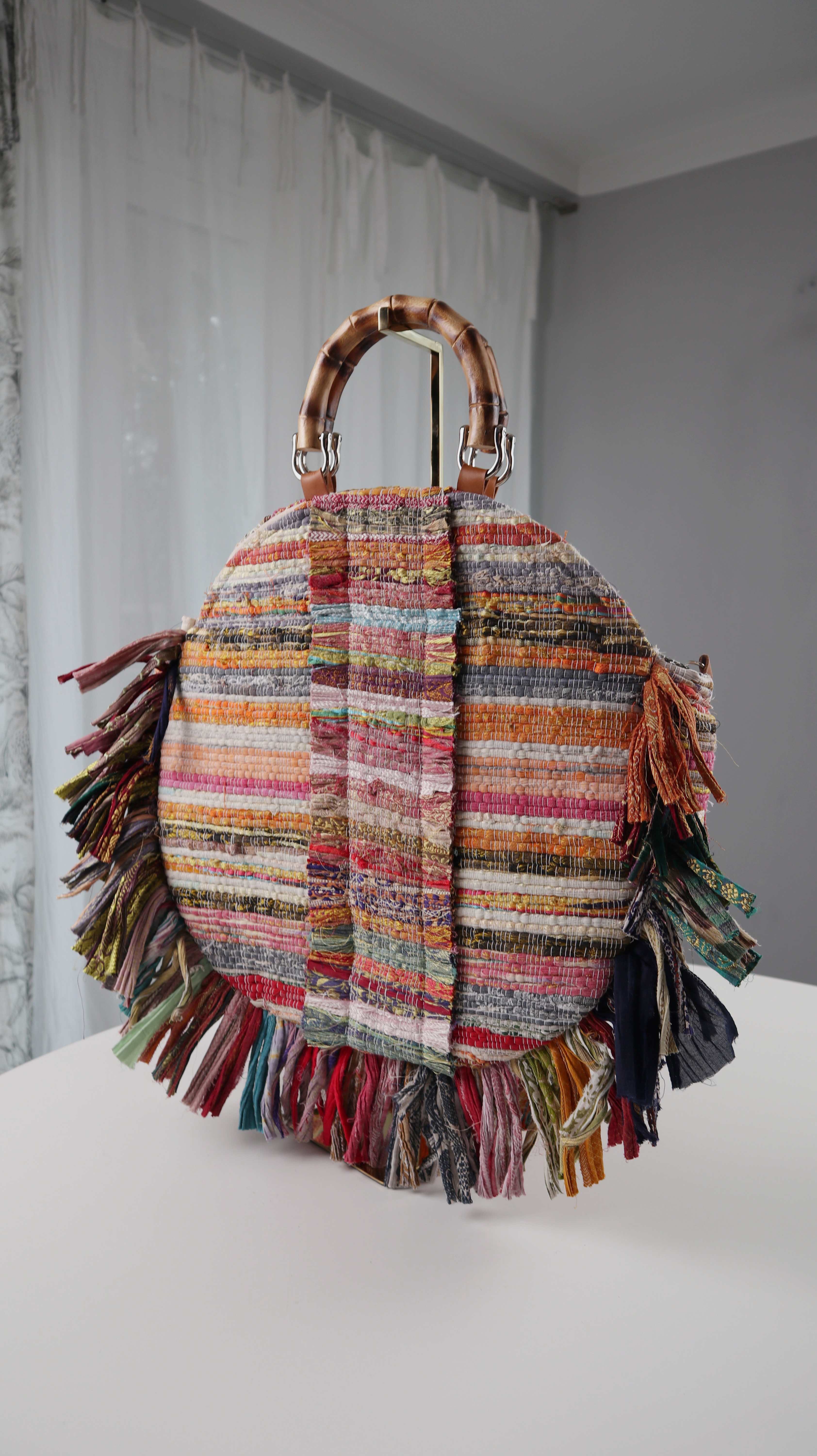 Tasche rund Umhängetasche neu bunt Hippie Bohemian gestreift Schultertasche