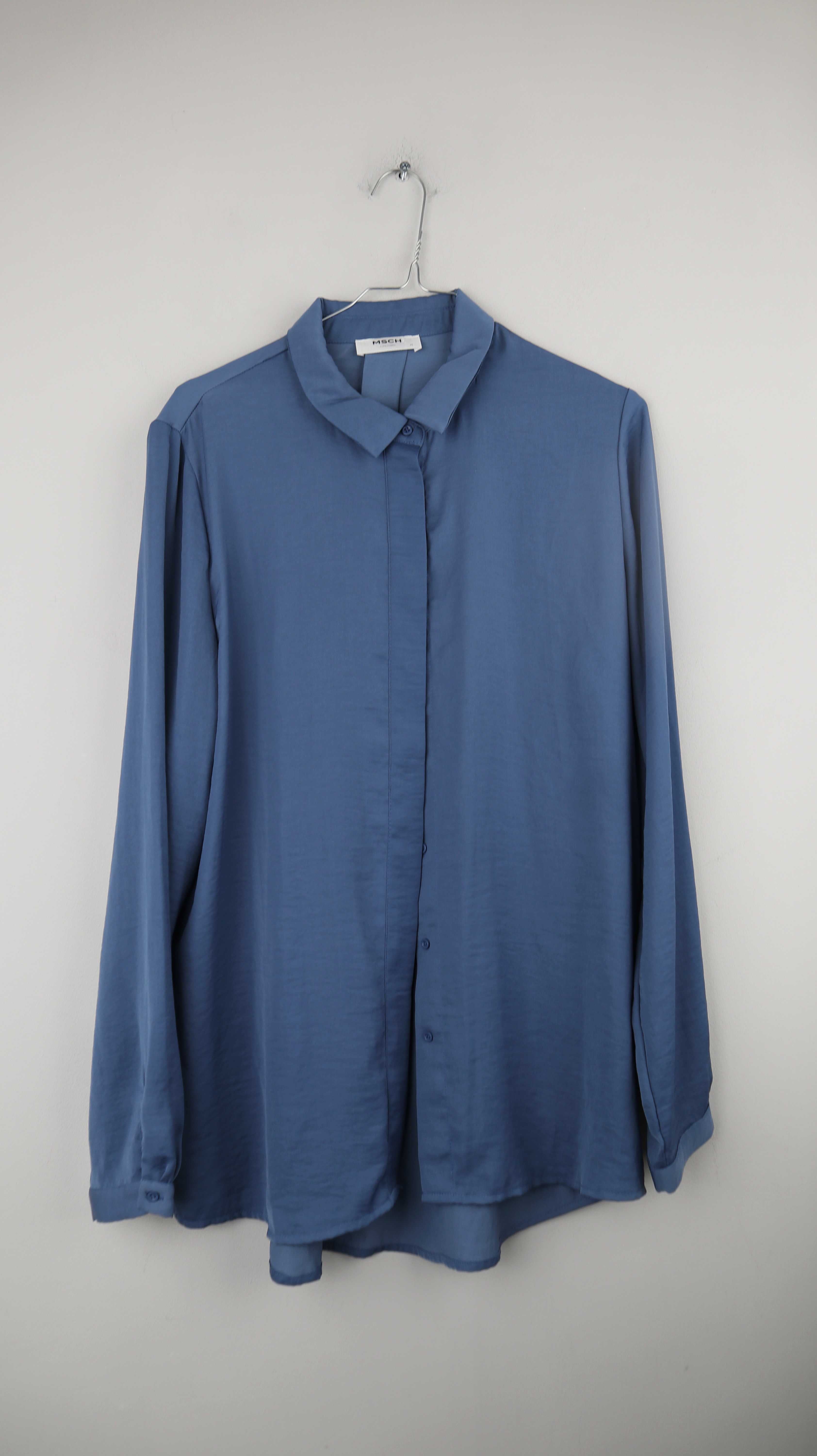Msch Bluse Blau einfarbig 38 M einfarbig Langarm Shirt Oberteil Hemd