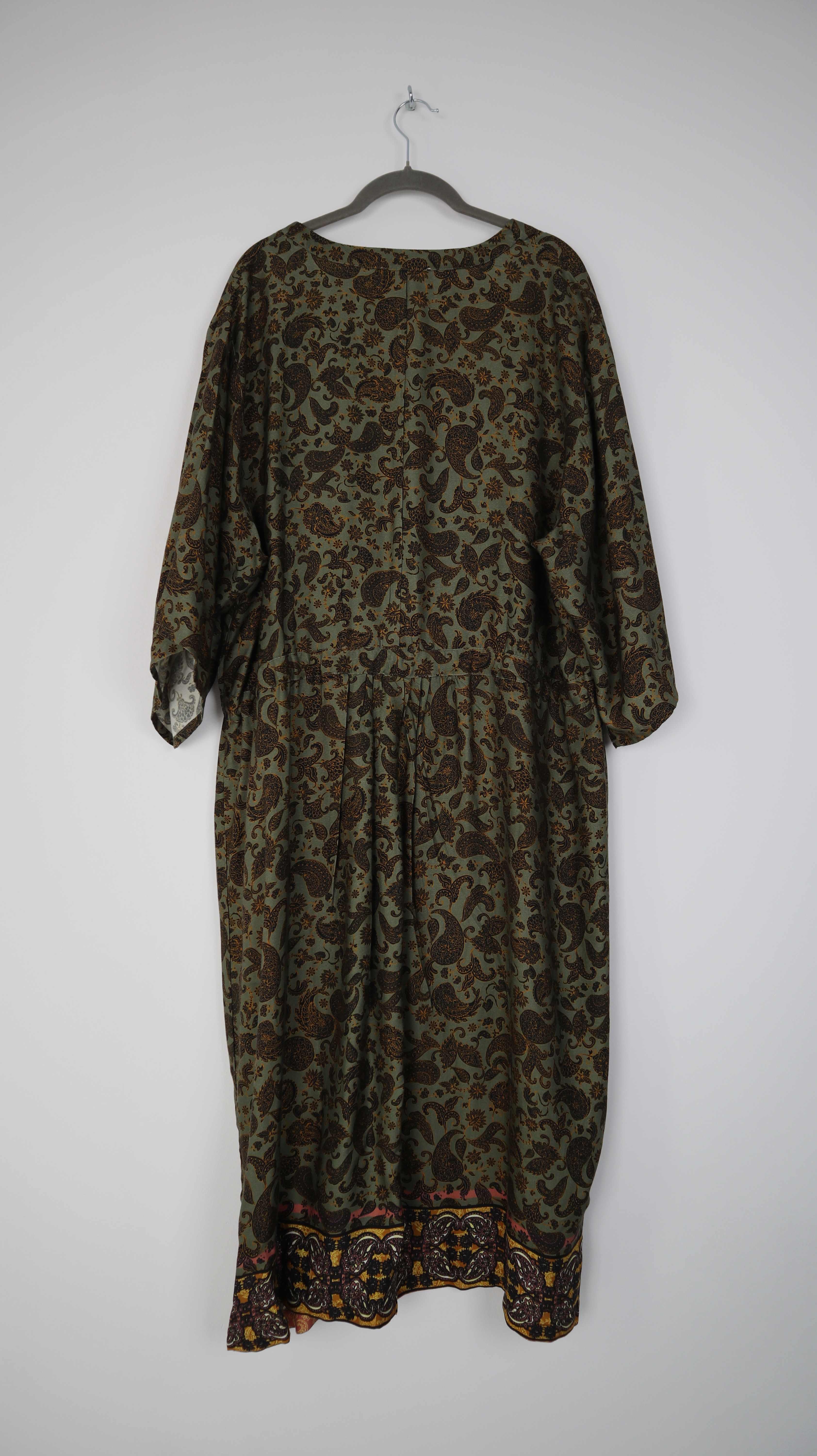 Cream Mantel Einheitsgröße Kimono Jacke lang Paisley grün dunkelgrün