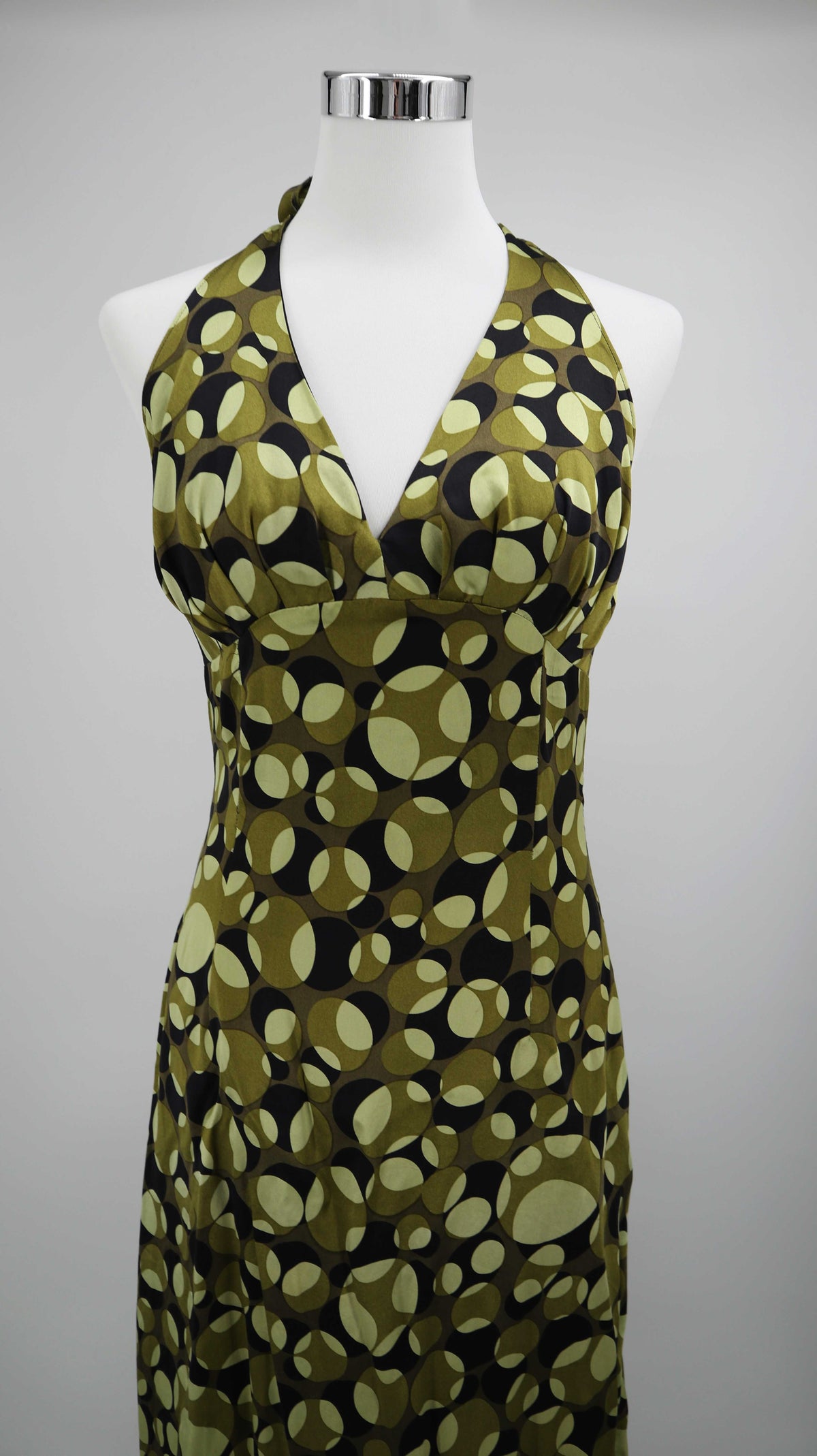 Maxikleid lang grün 36 S Sommerkleid 70er Muster gemustert Neckholderkleid