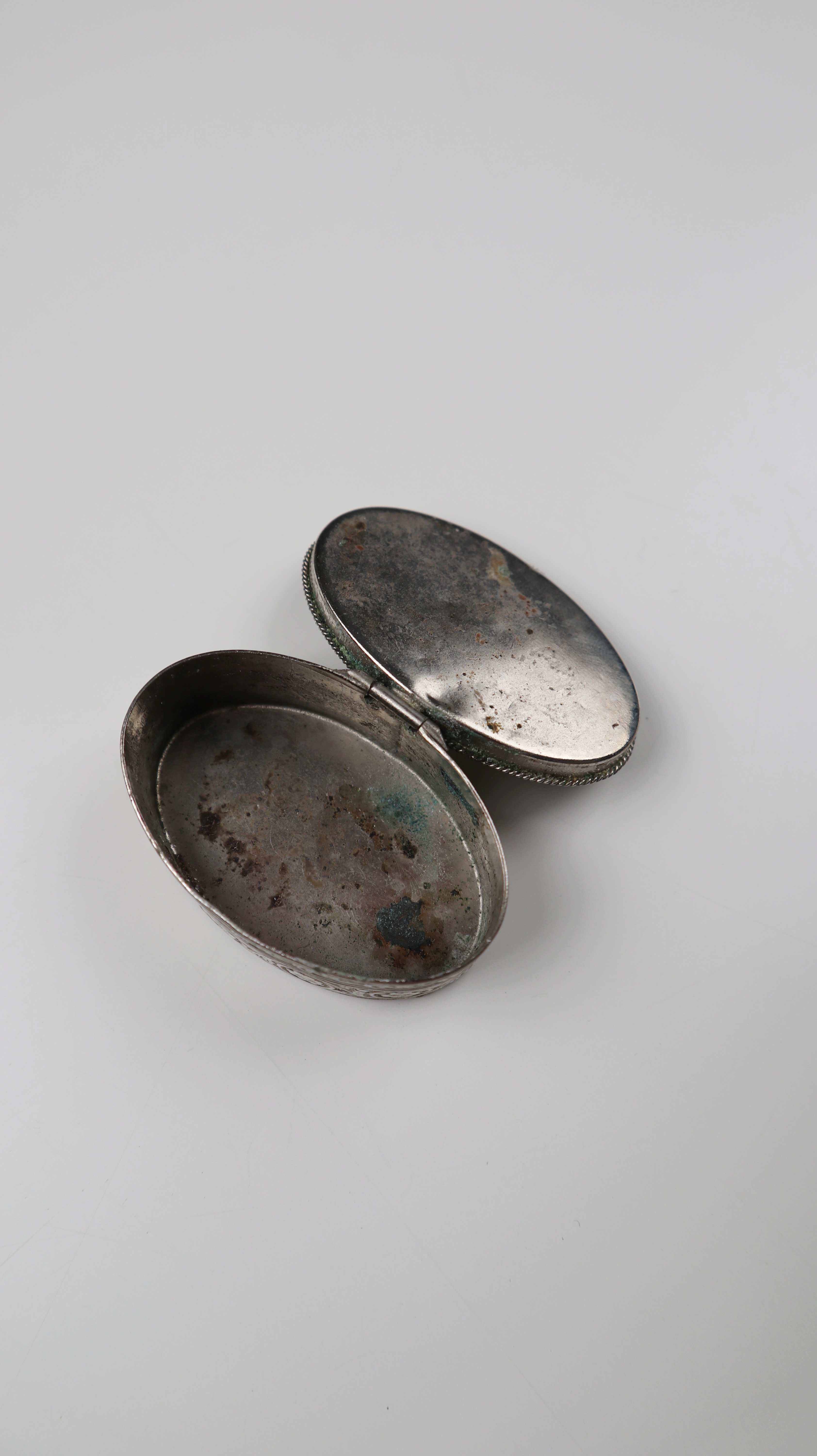 Vintage Mosaik Pillendose silber grün Mikromosaik Made in Italy Dose