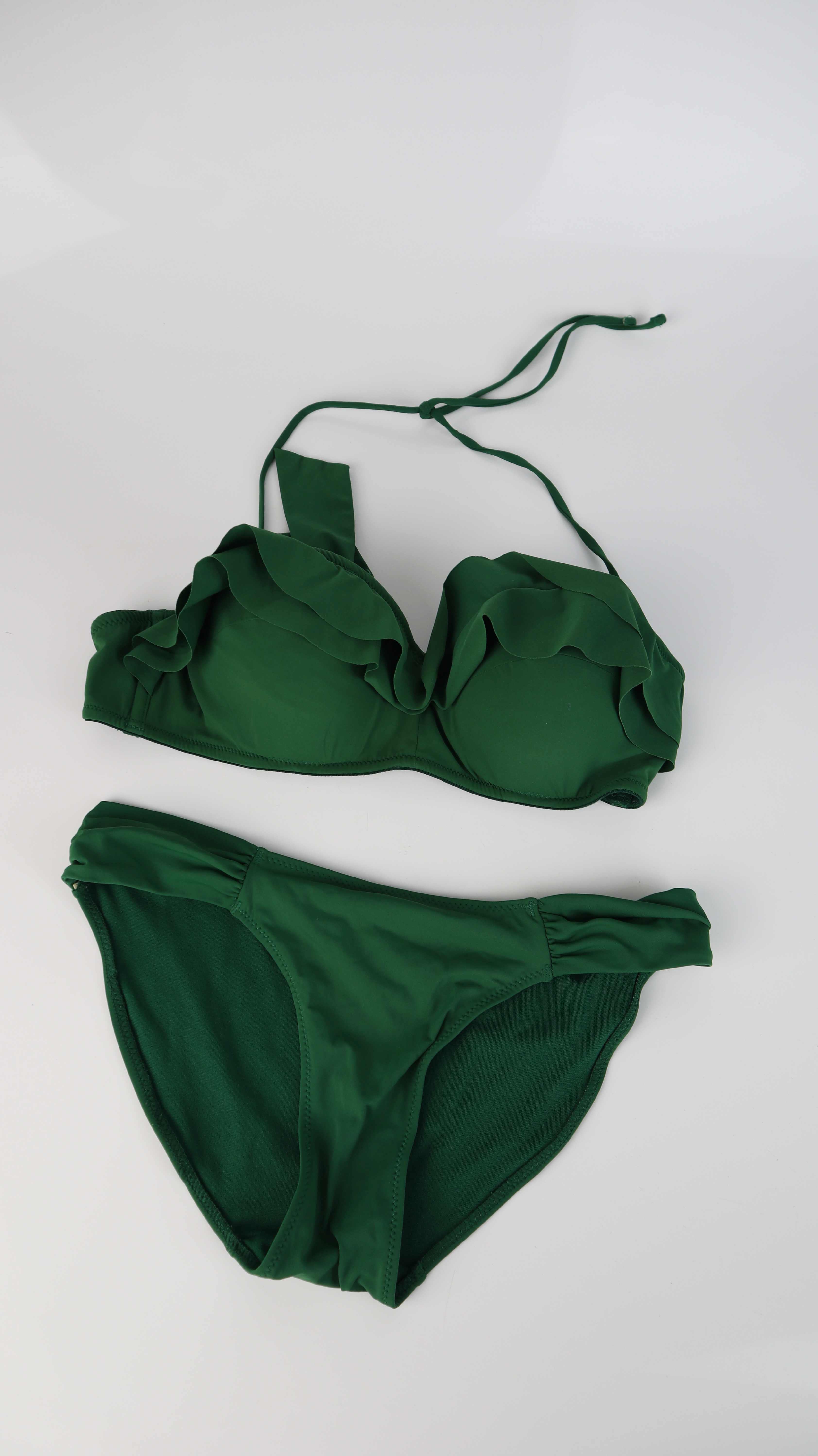 Zara Bikini Grün 75 B Neckholder Cups dunkelgrün 38 M