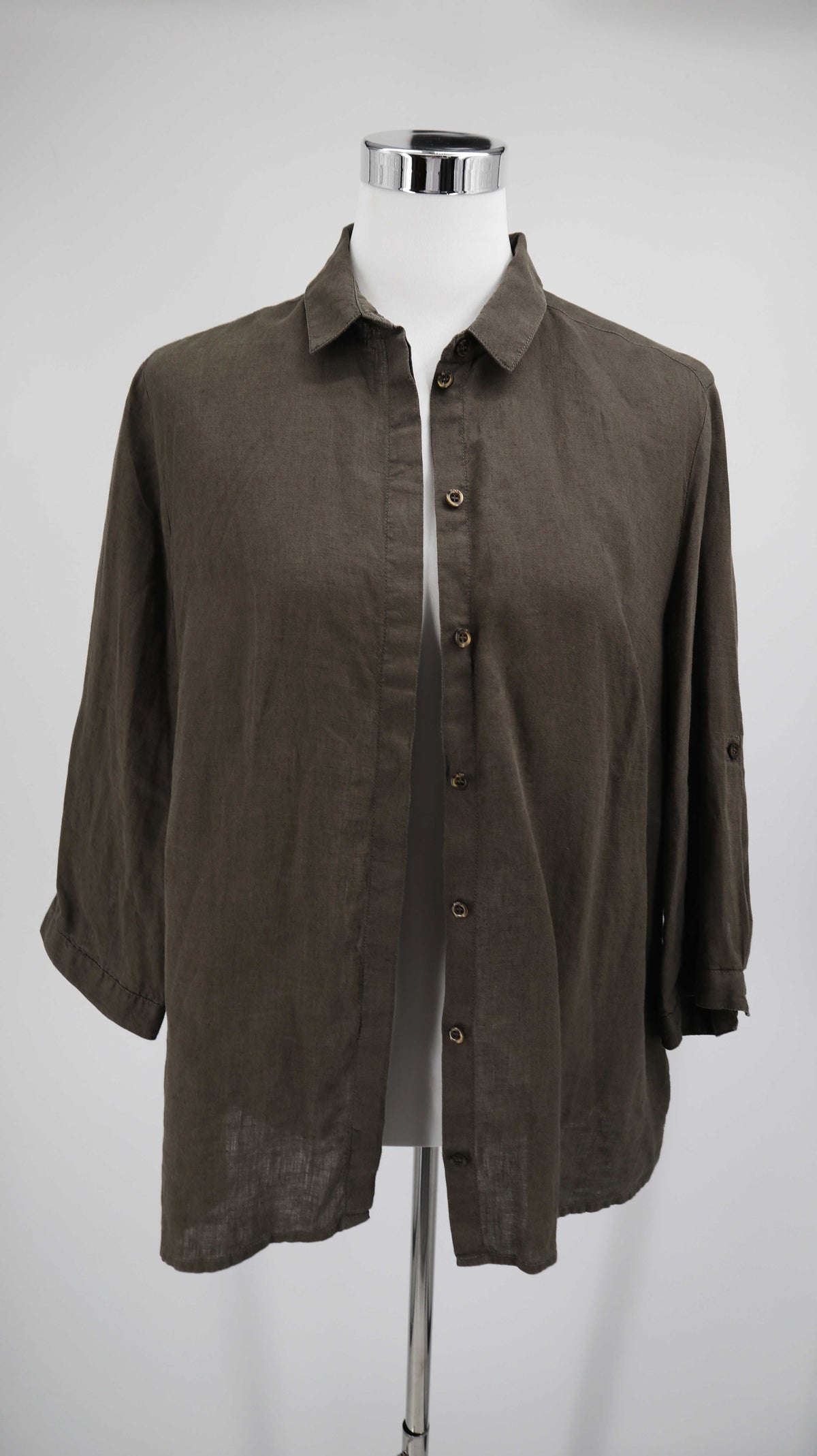 Toni Bluse Grün Leinenbluse 42 XL Hemd Olivgrün Khaki Leinen