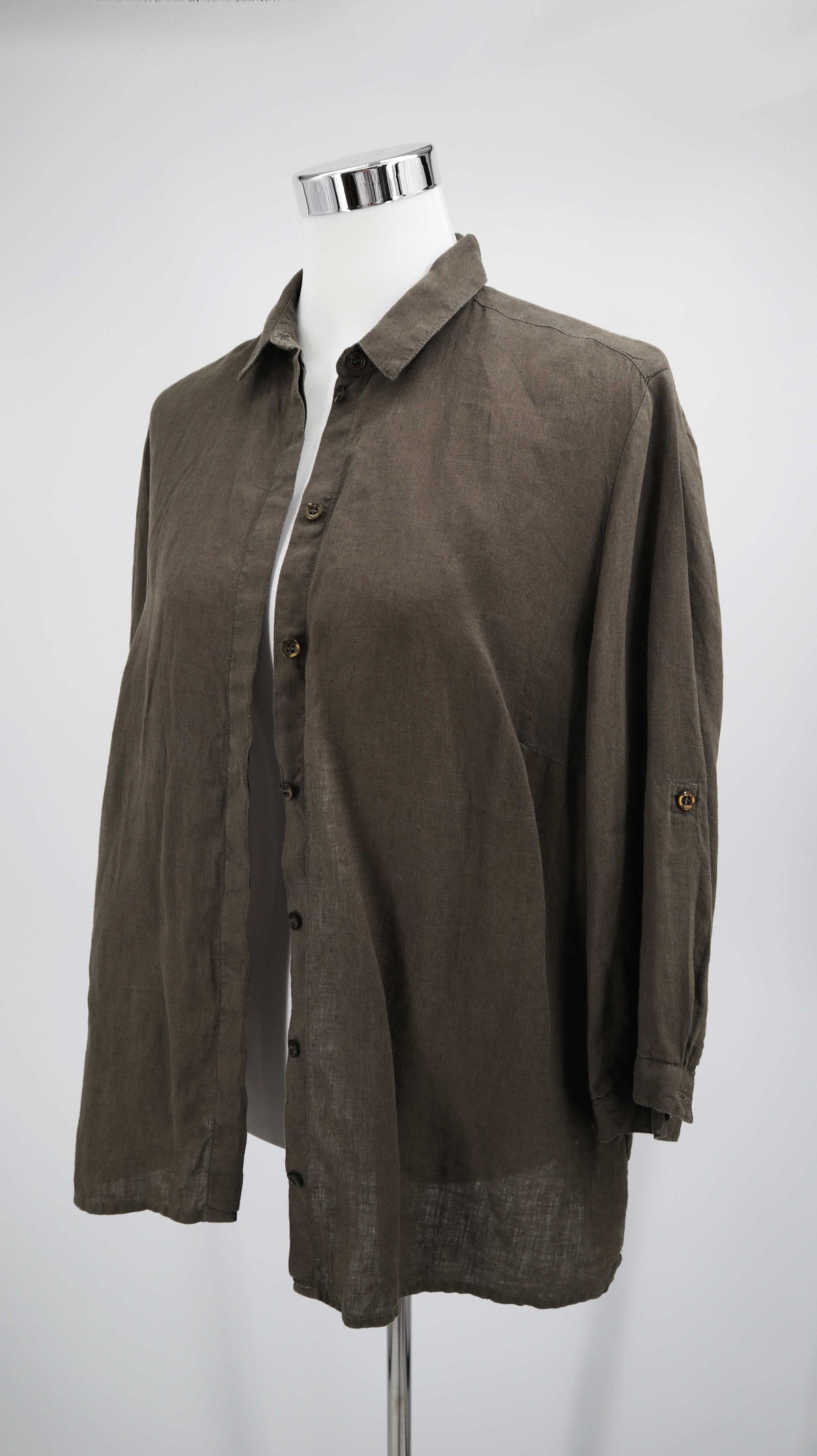 Toni Bluse Grün Leinenbluse 42 XL Hemd Olivgrün Khaki Leinen