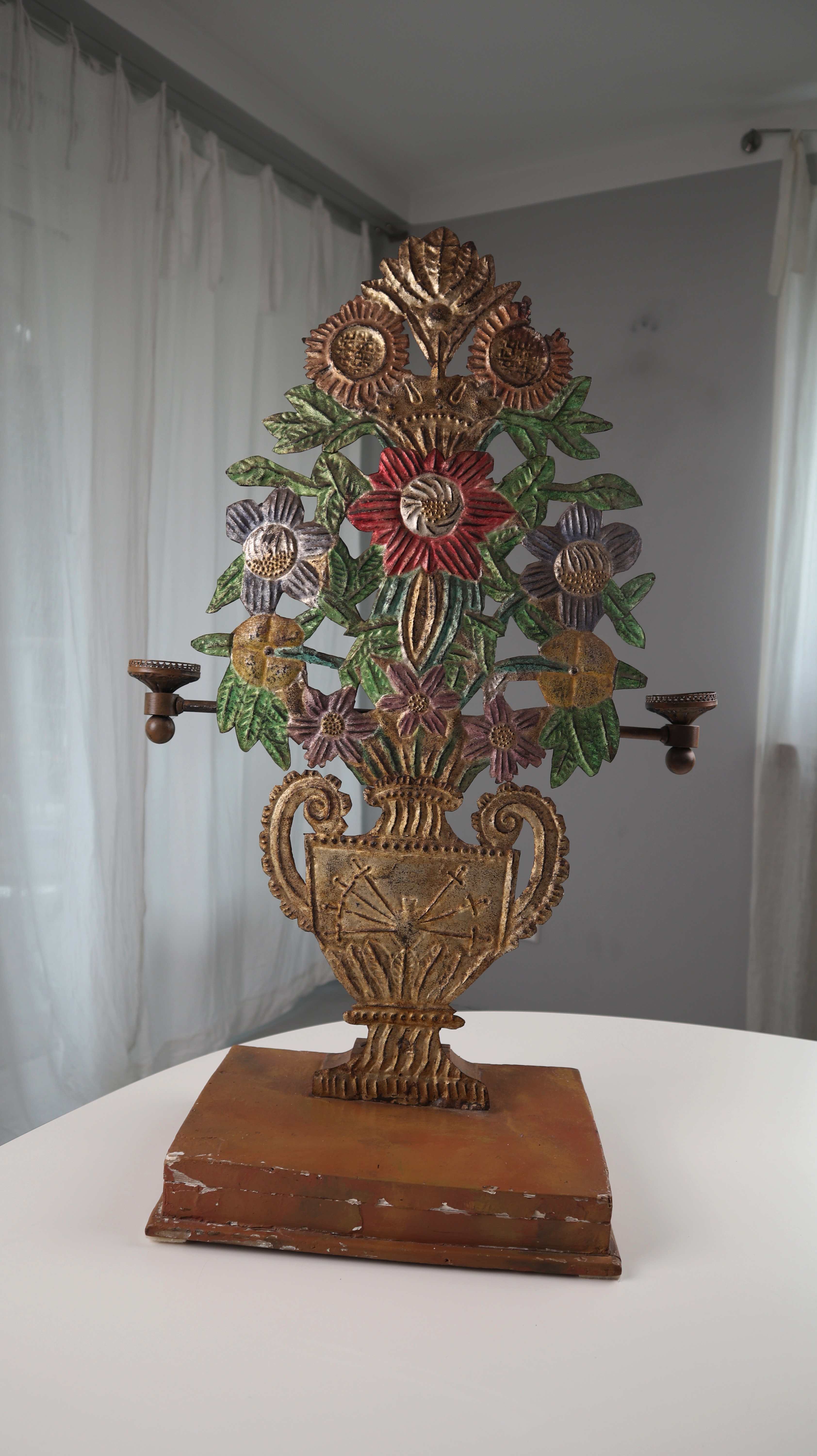 Kerzenhalter Metall bunt Kerzenständer Jugendstil Vase Aufsteller