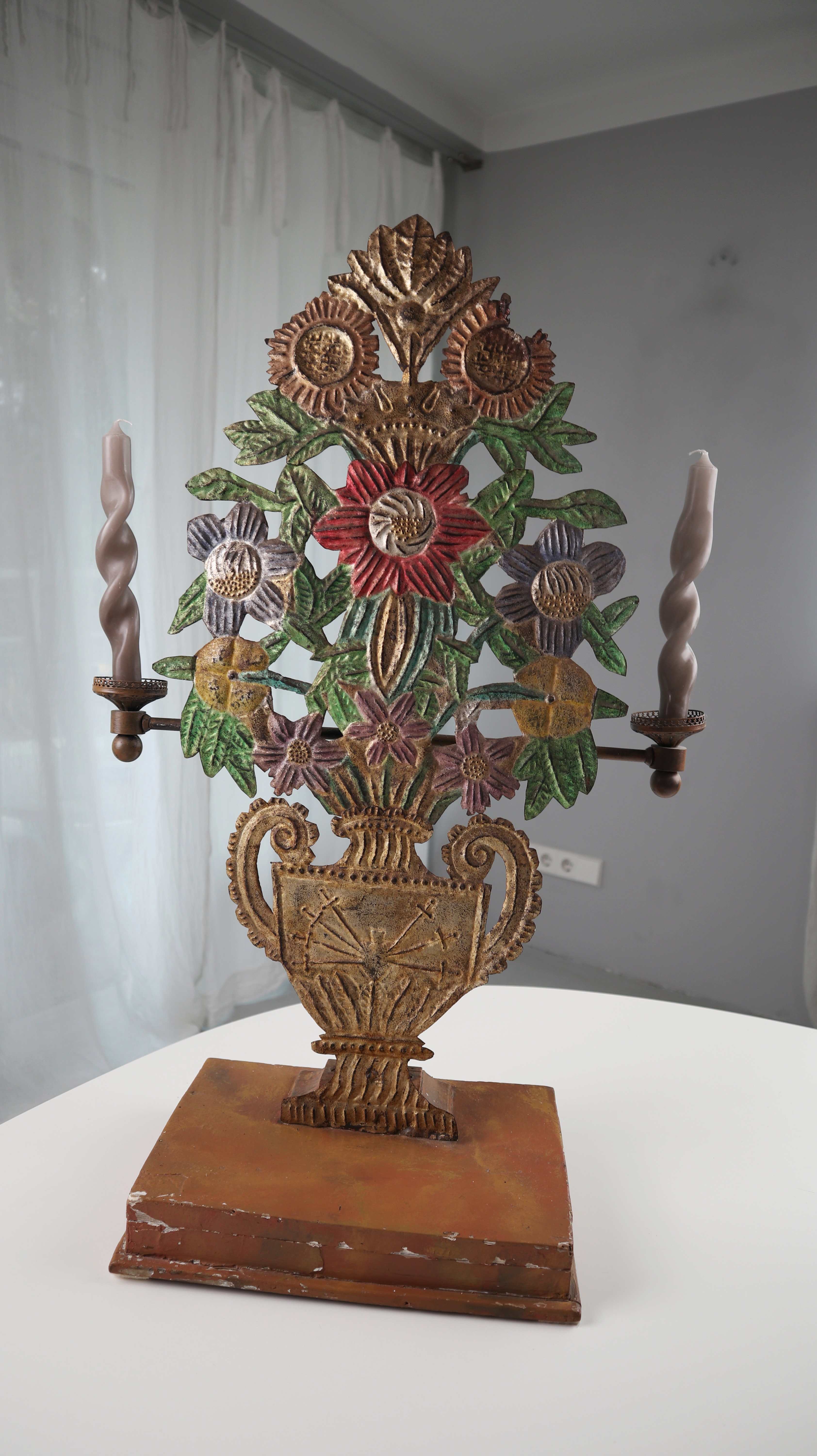 Kerzenhalter Metall bunt Kerzenständer Jugendstil Vase Aufsteller