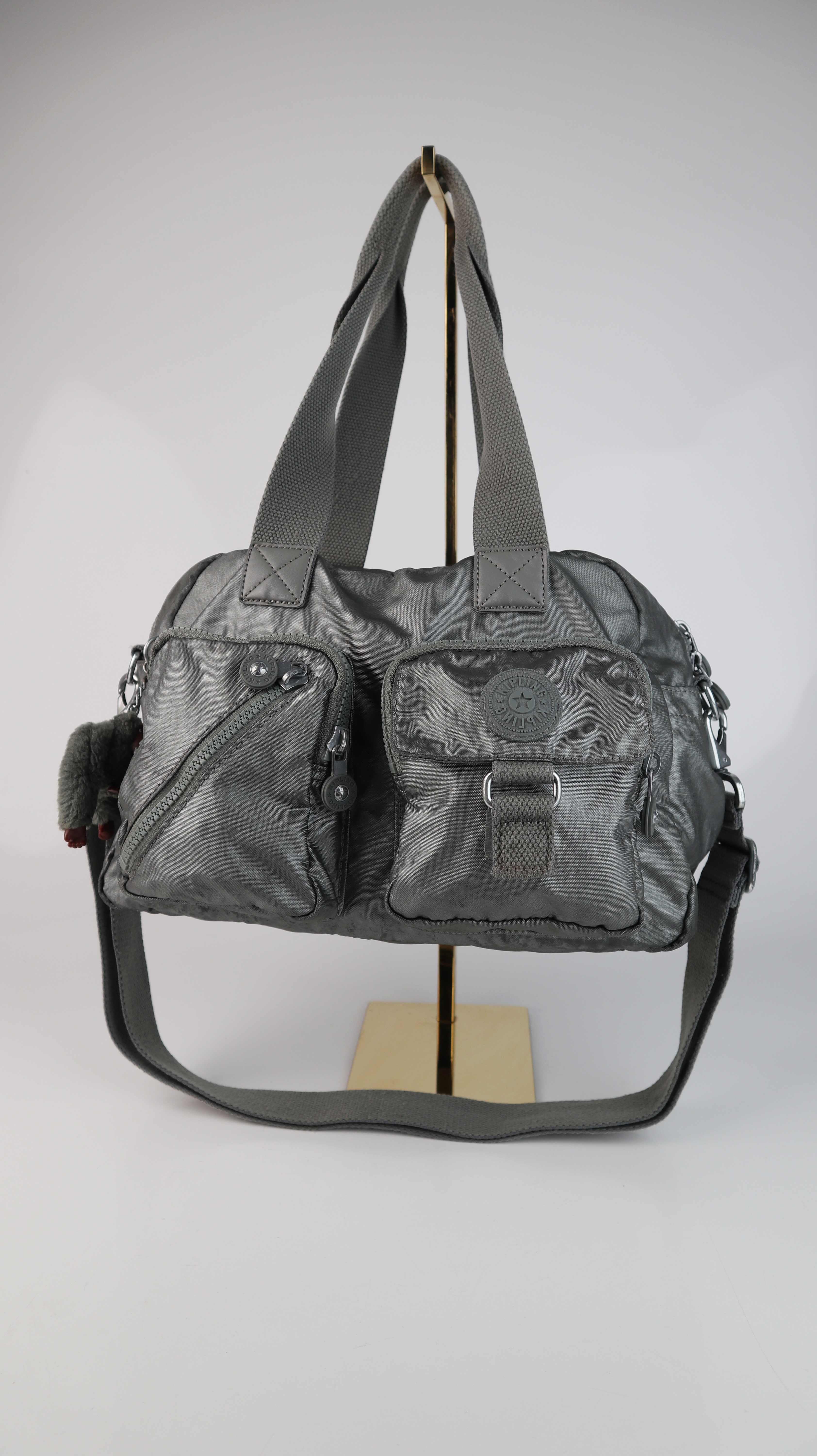 Kipling Tasche Schultertasche handtasche grau Nylon Umhängetasche