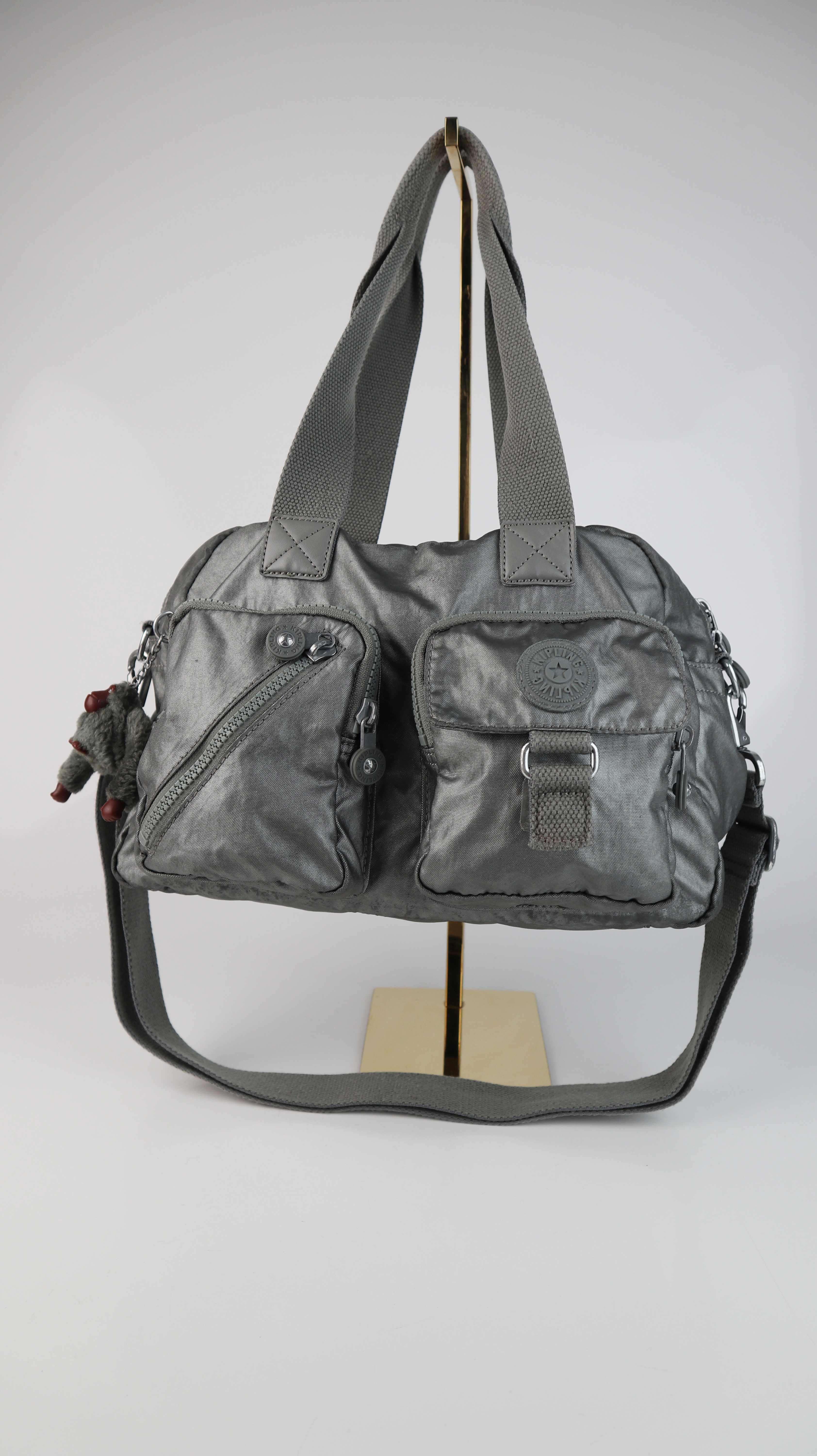 Kipling Tasche Schultertasche handtasche grau Nylon Umhängetasche