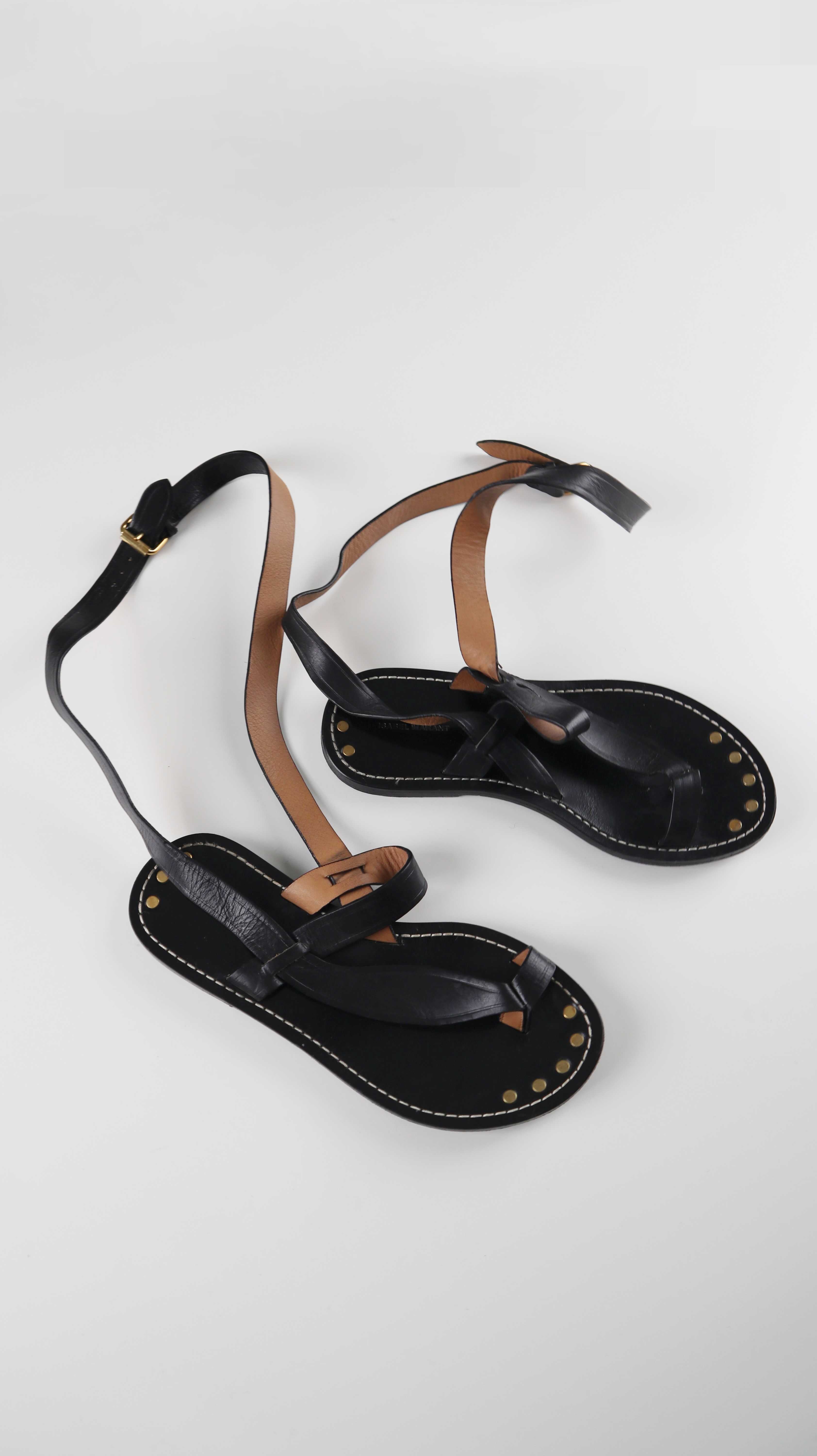 Isabel Marant Sandalen 38 Slingback Schwarz Leder Römersandalen gebunden