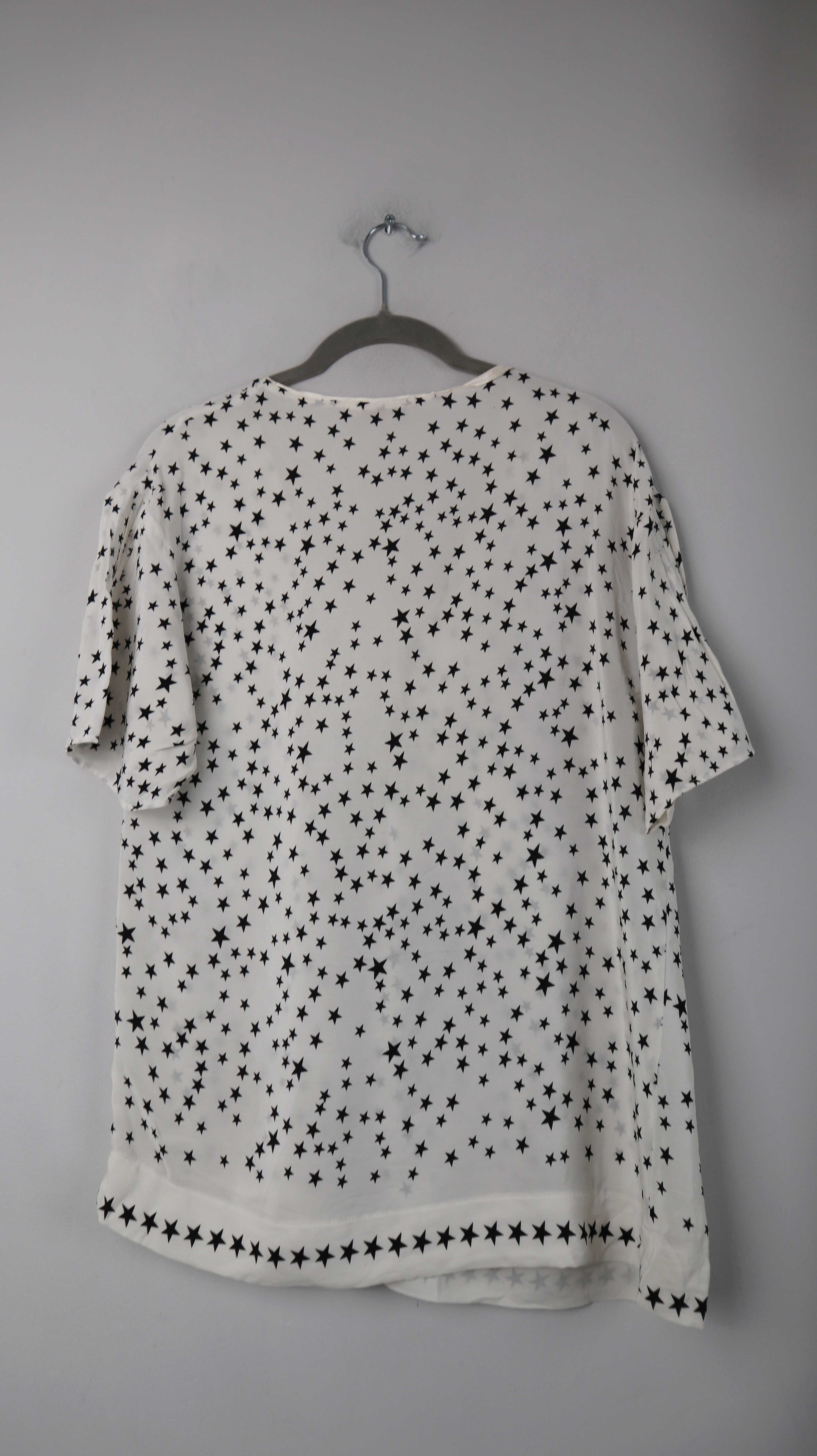 Sandro Shirt T-Shirt weiß Sterne Seide Seidenshirt 40 L 3 weiss schwarz