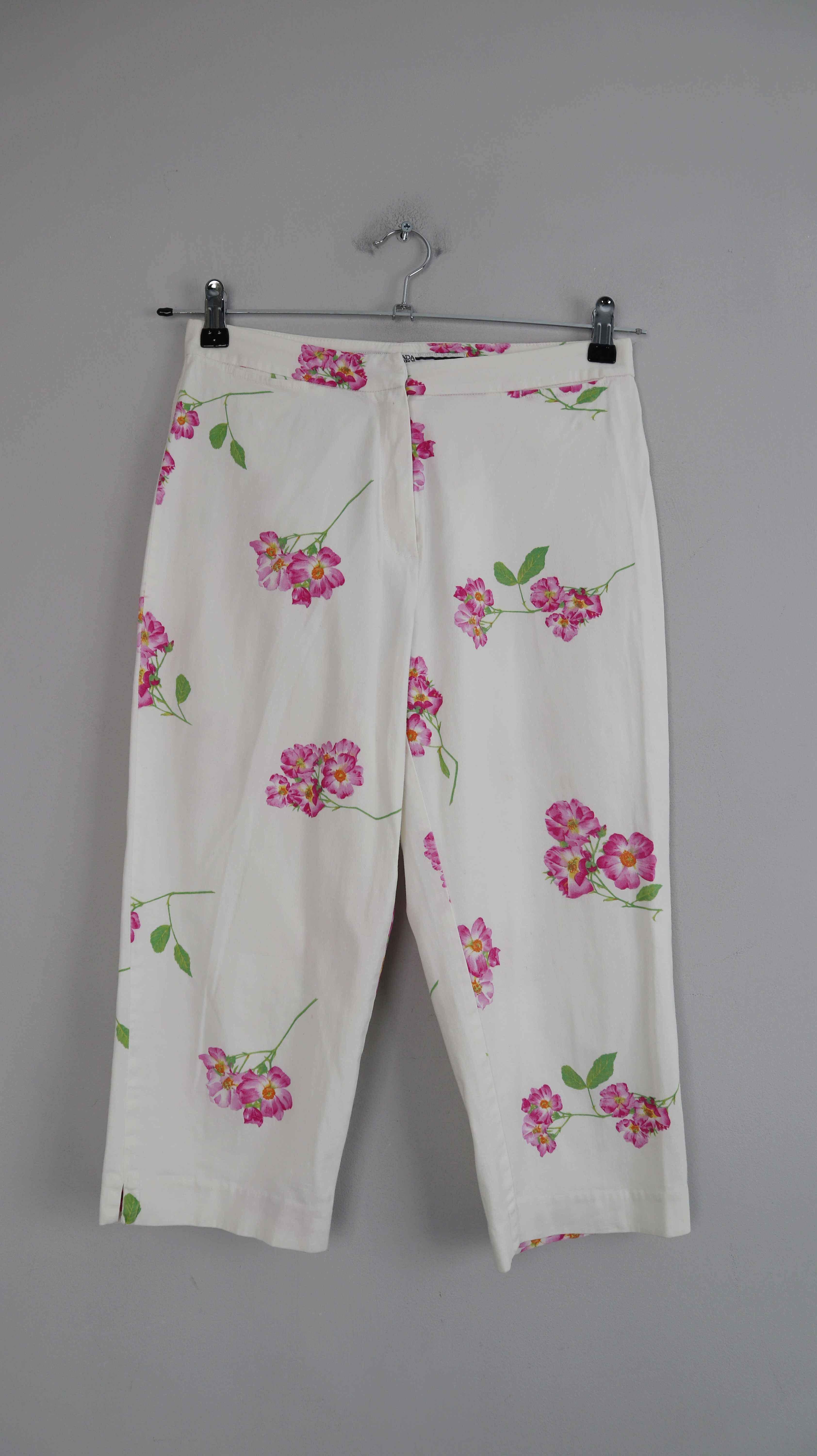 Escada Sport Hose 3/4 Bermudas 36 S weiß Sommerhose Blumen 90s