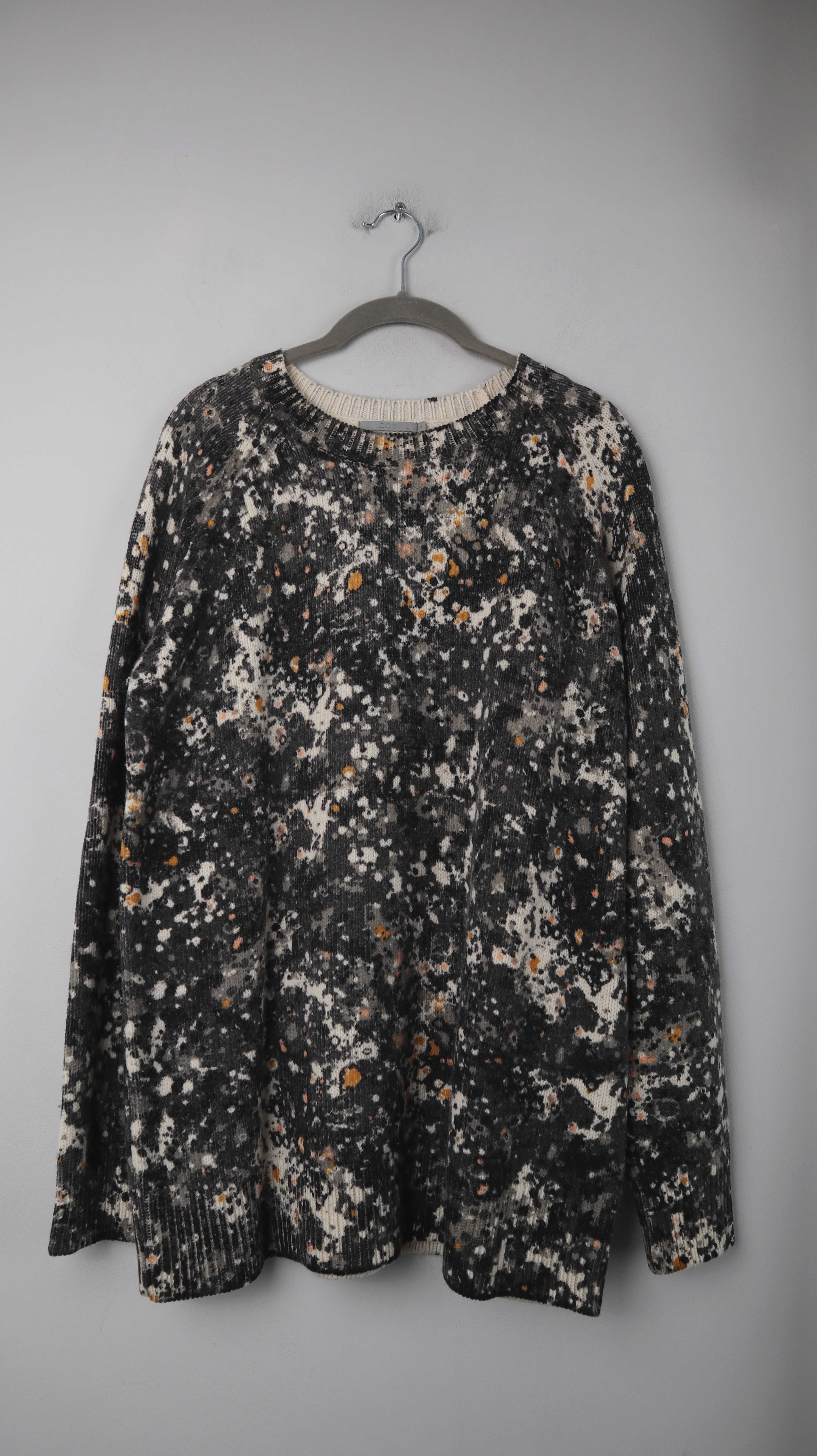 COS Pullover Grau Wolle L Orange Sweater Wollpullover gemustert