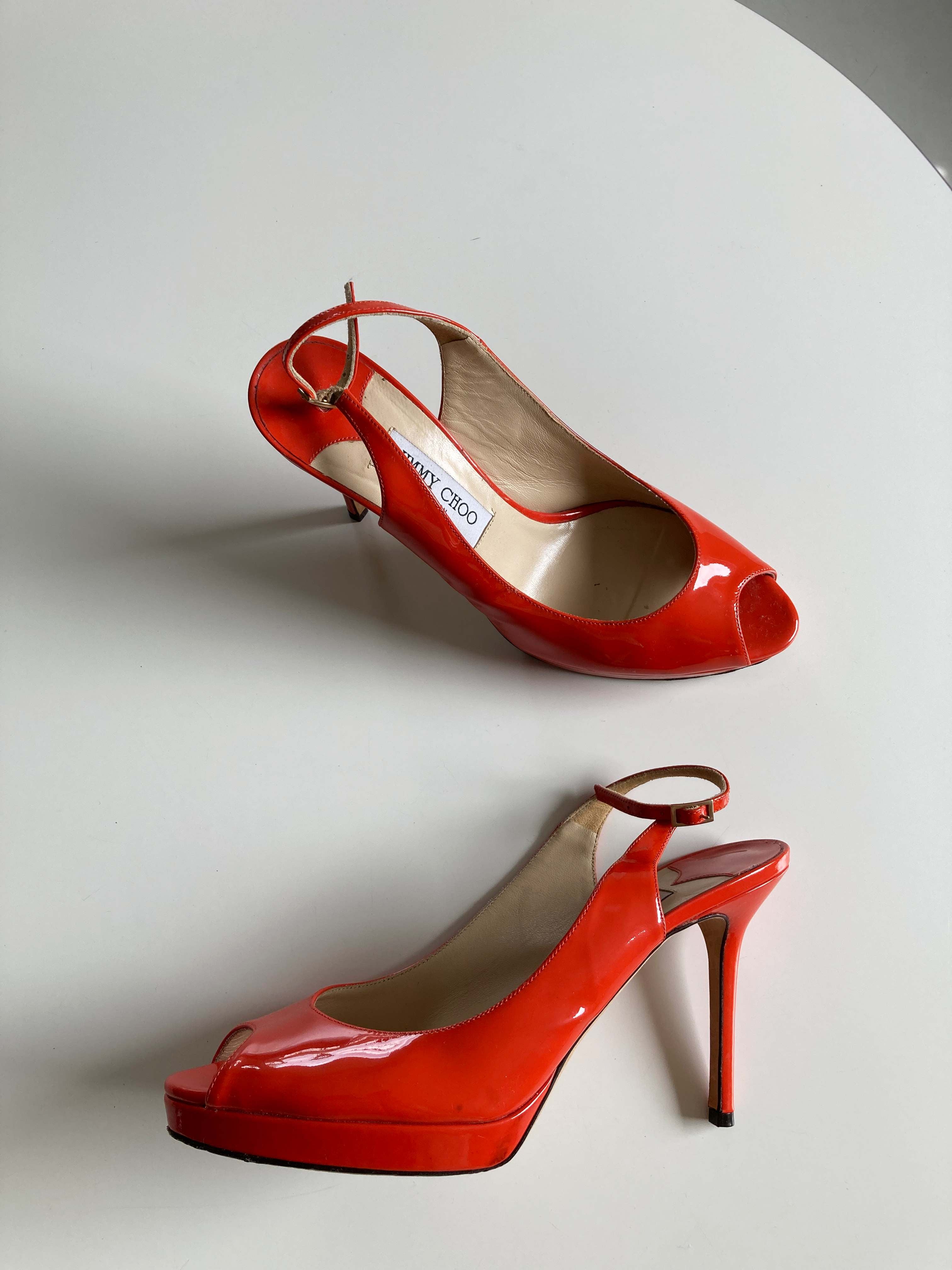 Jimmy Choo Heels Pumps Peep Toes Orange 40,5 40 1/2 Lackleder
