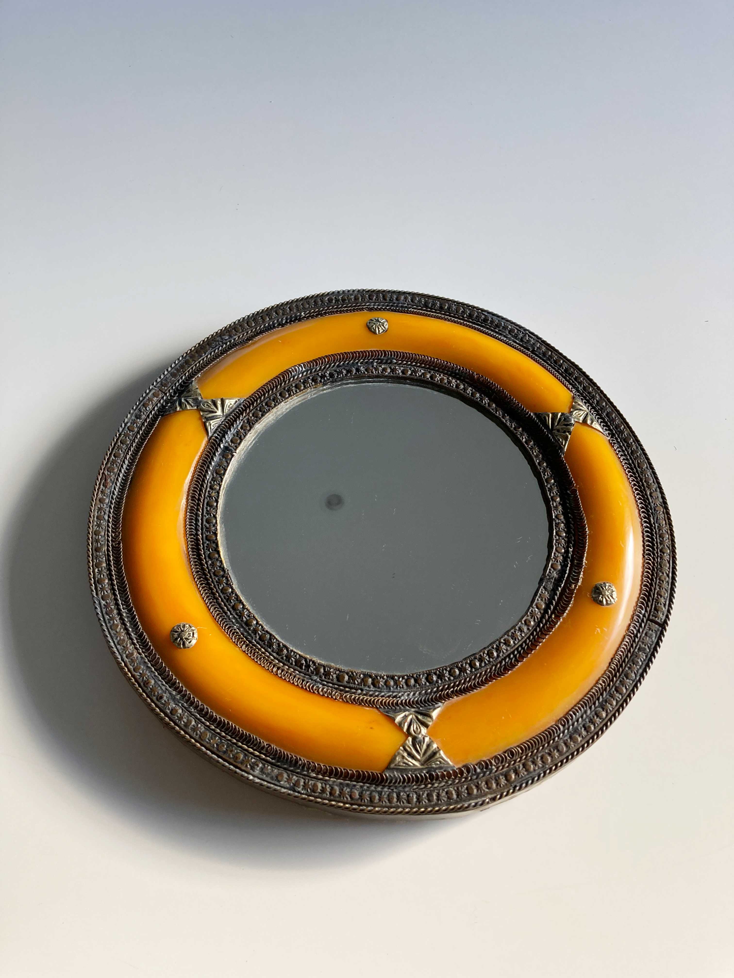 True Vintage Spiegel Steinspiegel rund Orange orientalisch Wandspiegel