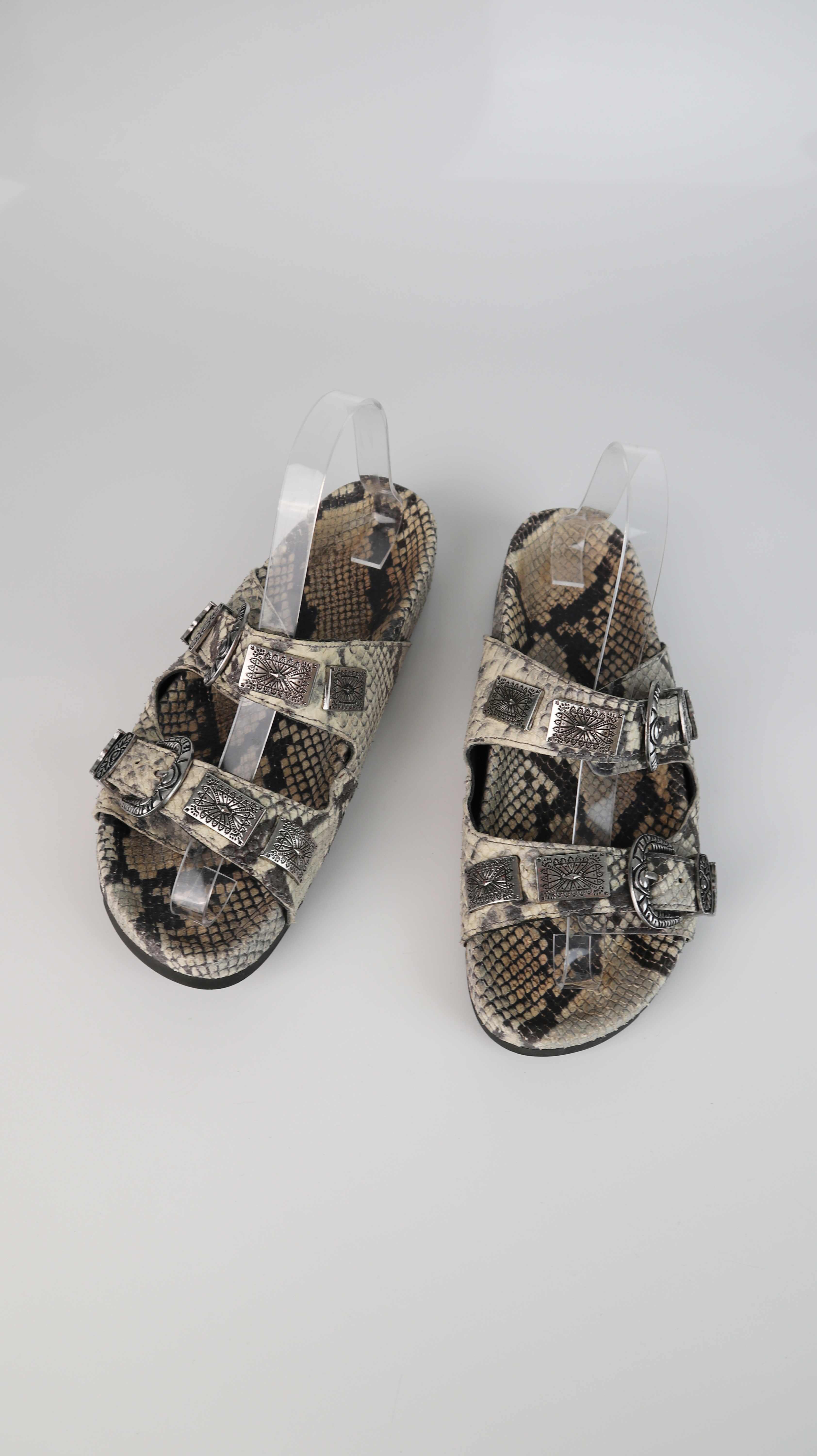 Slipper Sandalen beige Animalprint 38 Loafer Ledersandalen Schnallen