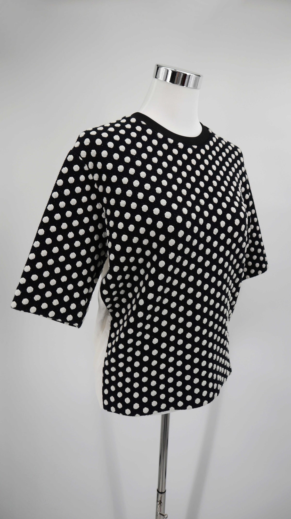 Sandro Paris Bluse schwarz weiß Shirt Seide gepunktet 38 M