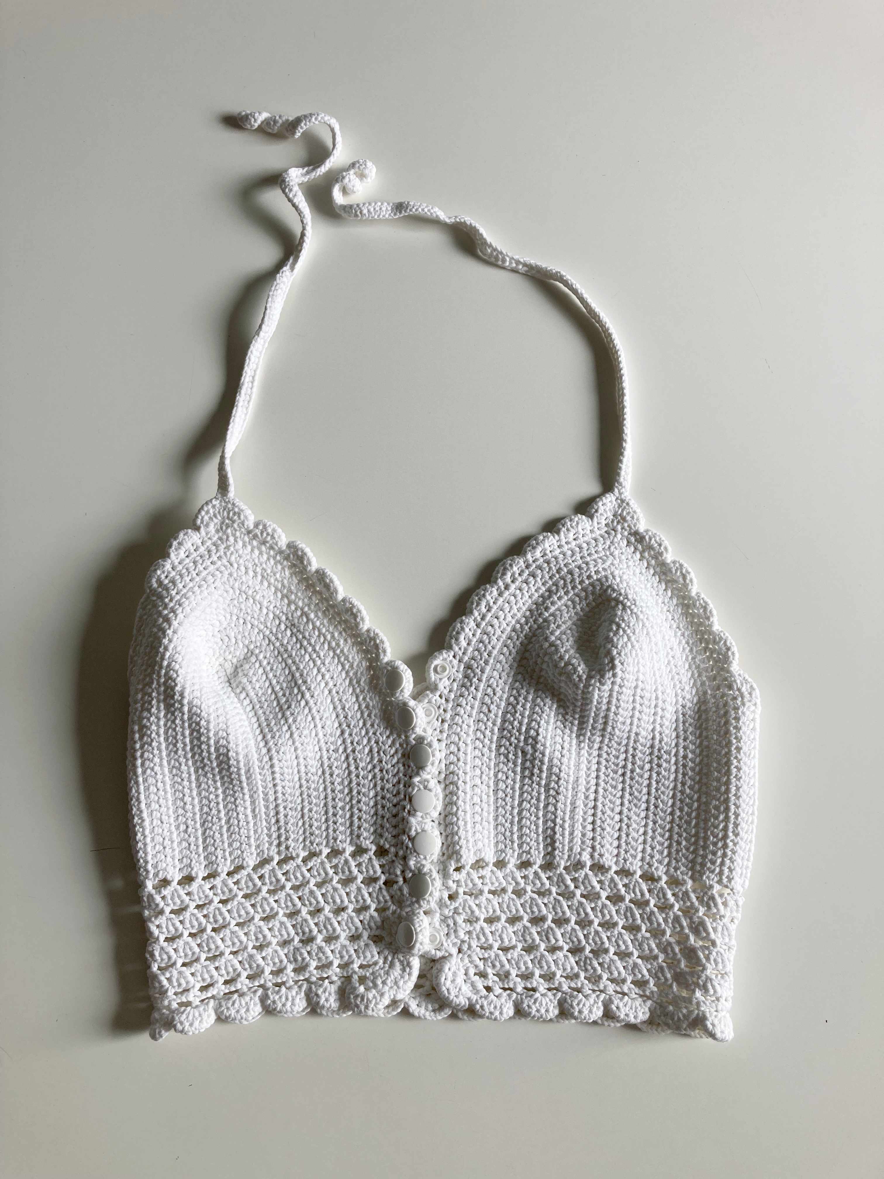 Häkeltop weiß weiss gehäkelt 36 S Neckholder selbstgehäkelt