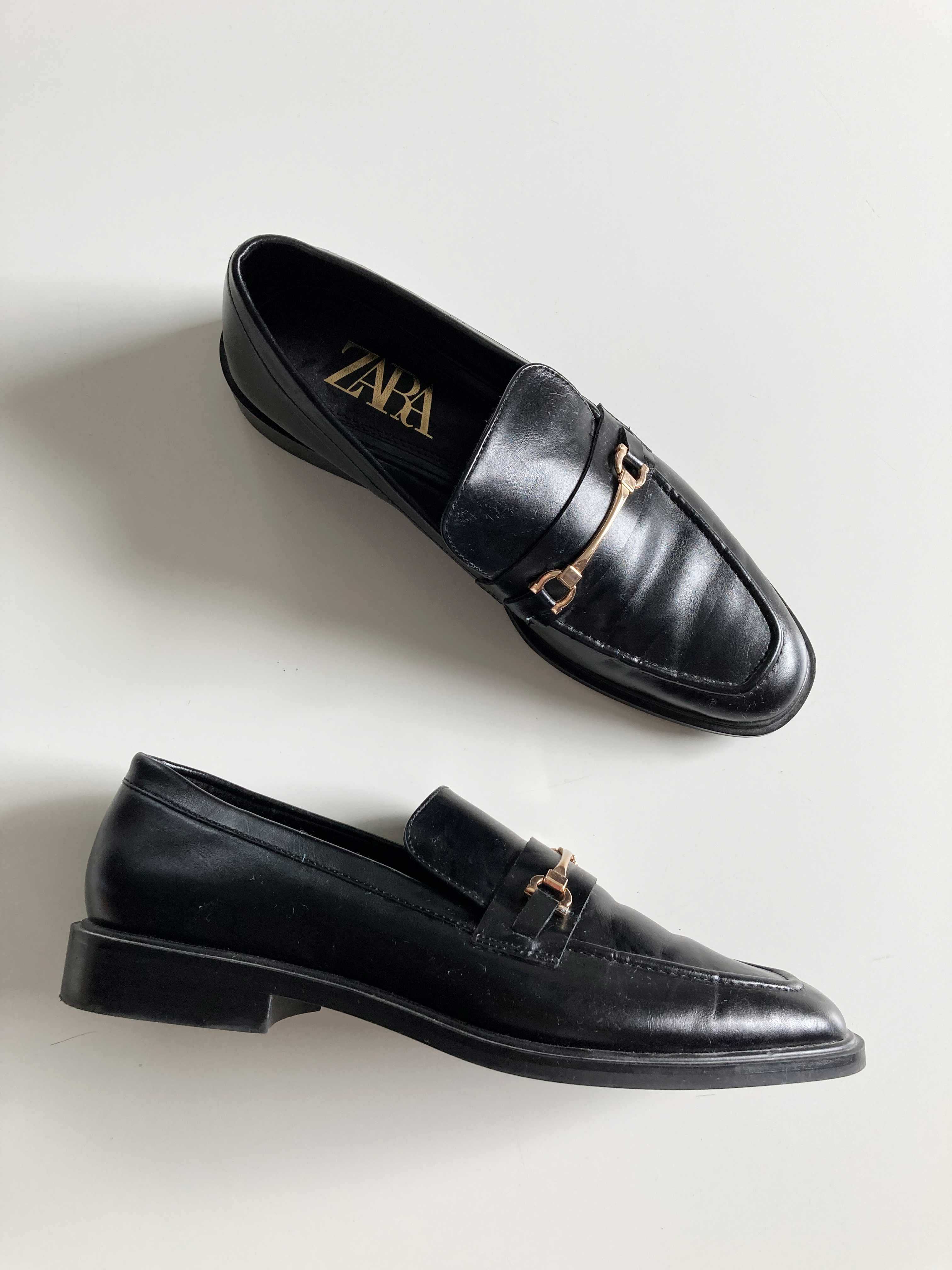 Zara Slipper Loafer schwarz 37 Kunstleder basic Mokassins