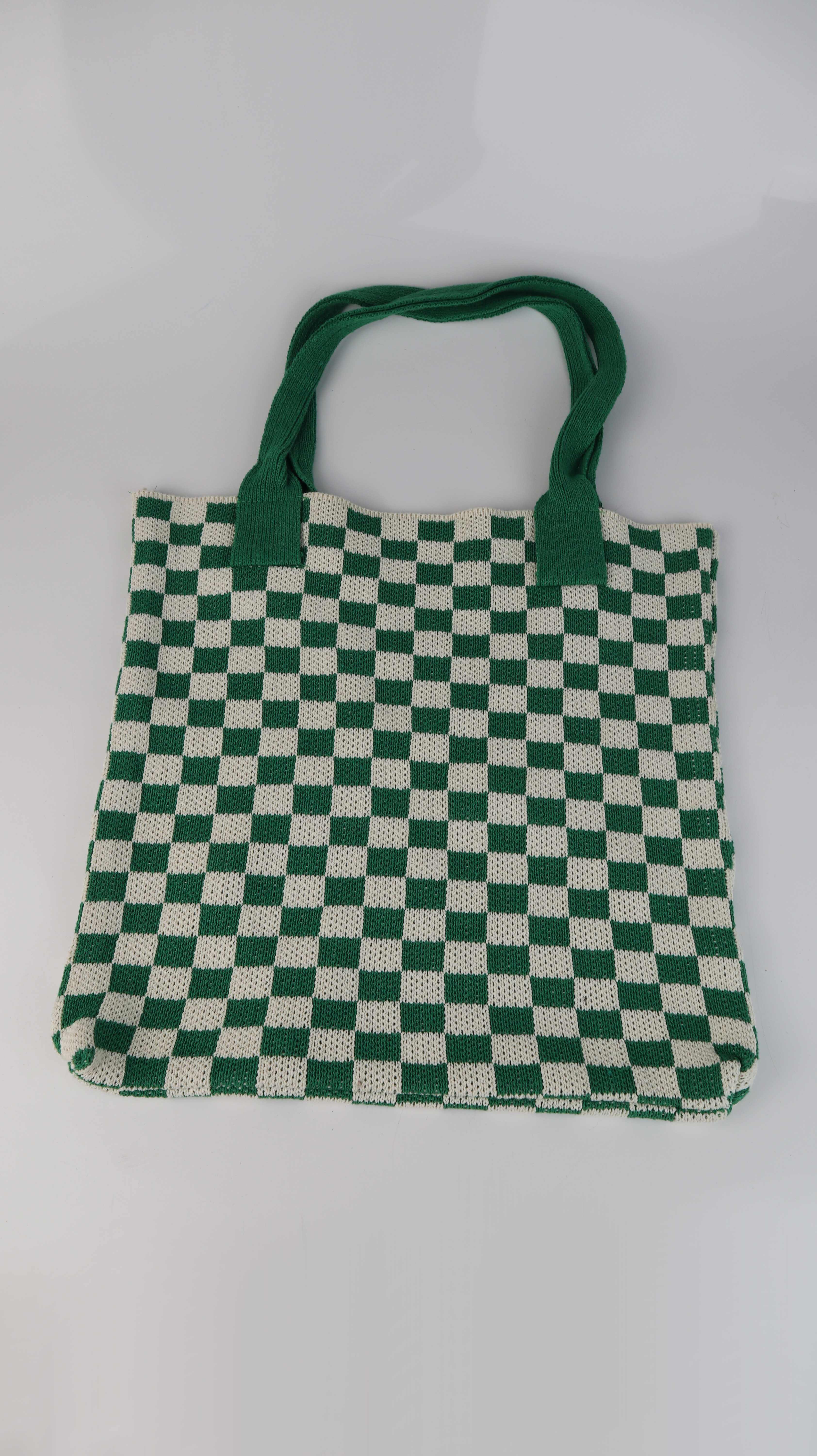 Beutel Tasche grün weiß kariert Schachbrettmuster Tragetasche