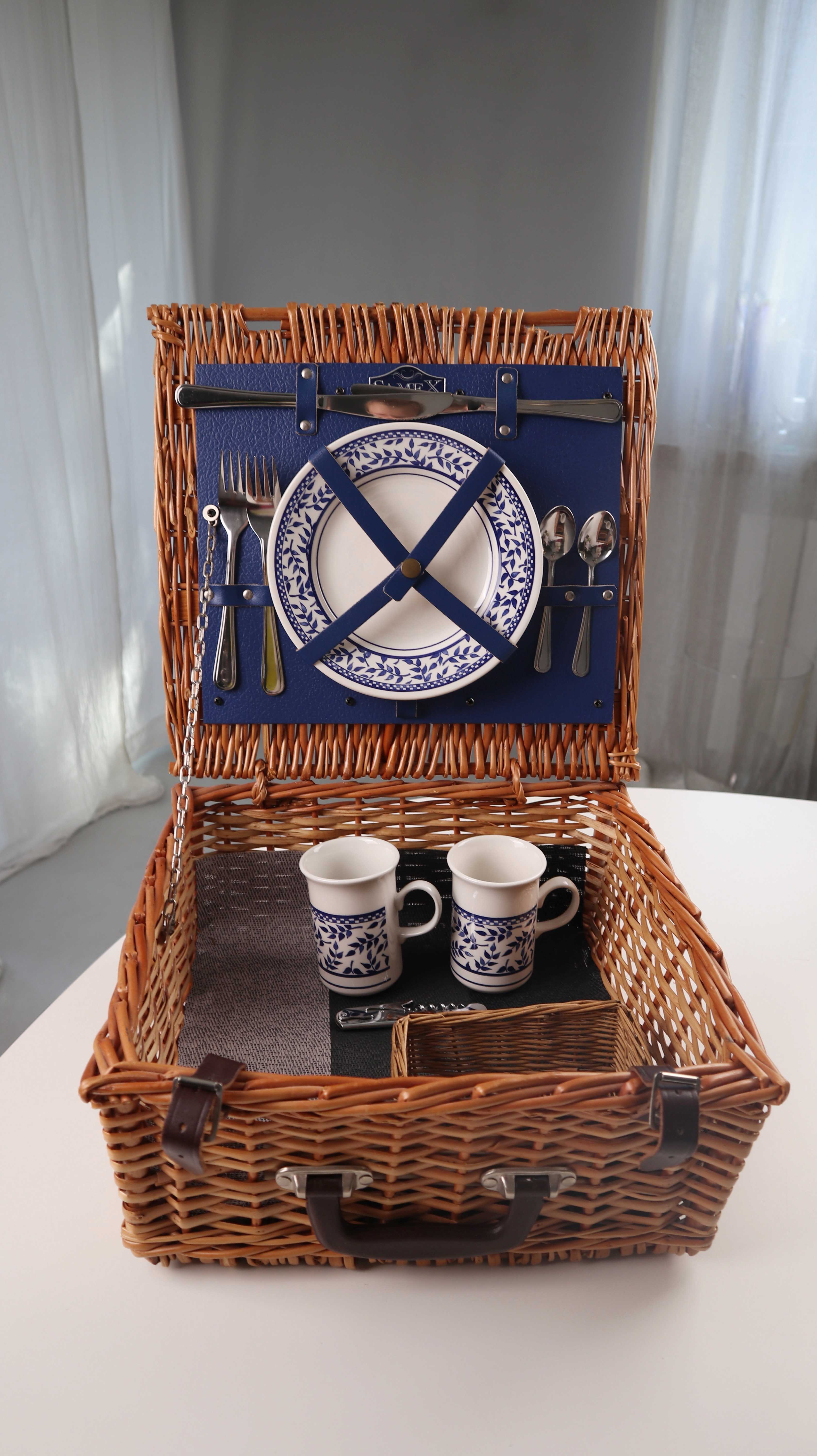 Samex made in England Picknickkorb geflochten neu zwei Personen Korb Set