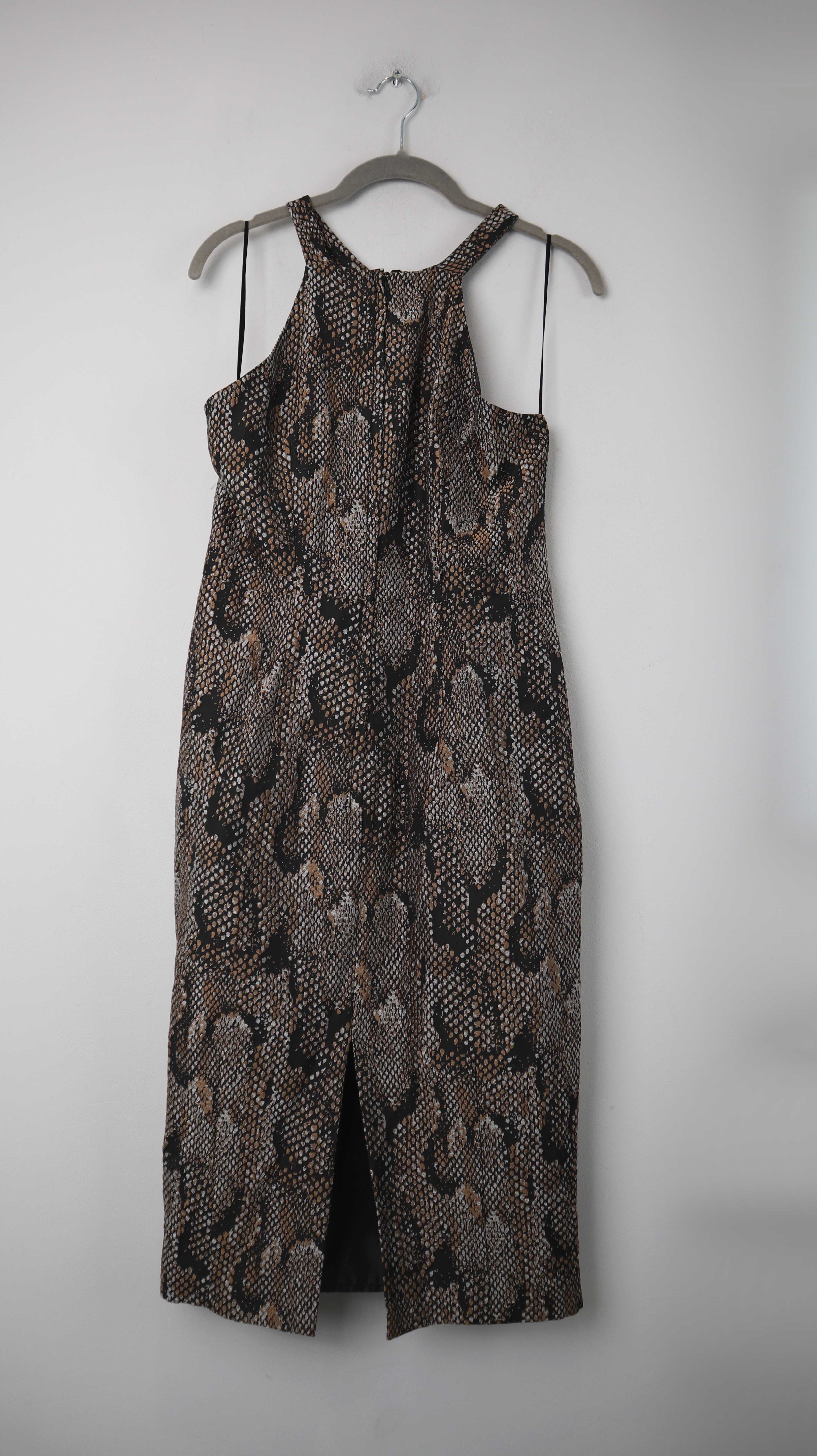 H&M Kleid Midi Midikleid Schlange schwarz 40 L Animalprint Neckholder