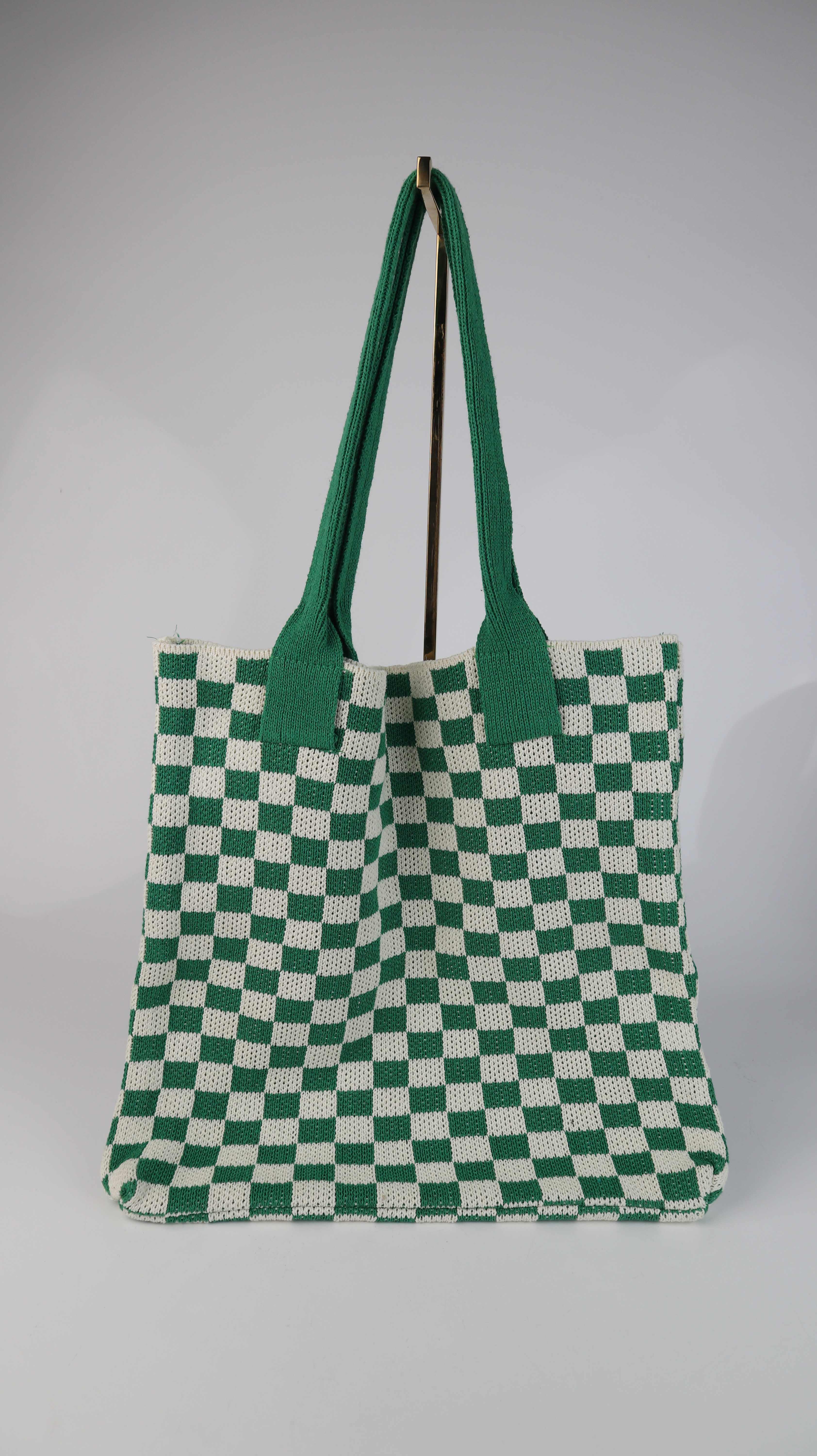 Beutel Tasche grün weiß kariert Schachbrettmuster Tragetasche