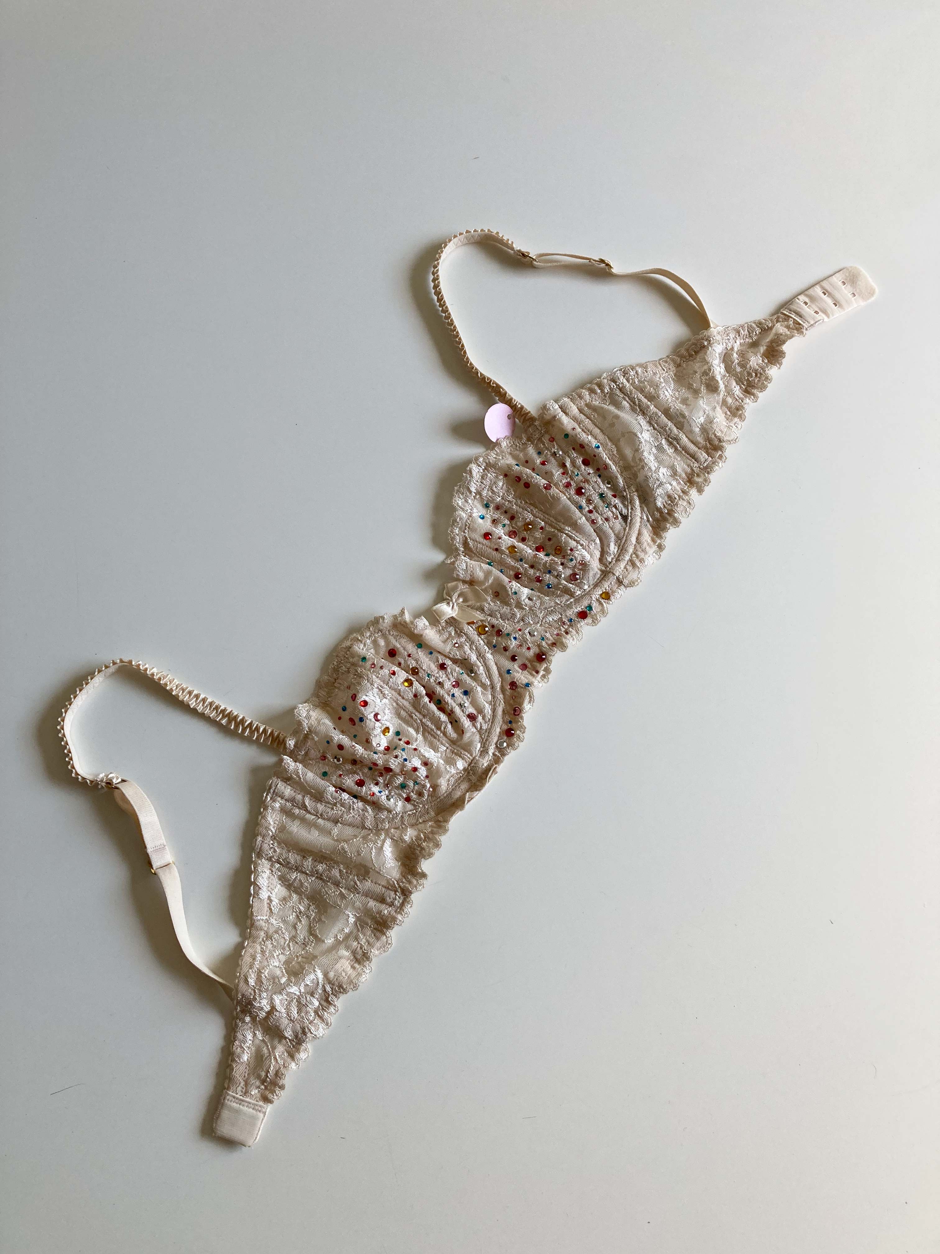 H&M BH neu Creme Beige 75 C Glitzersteine