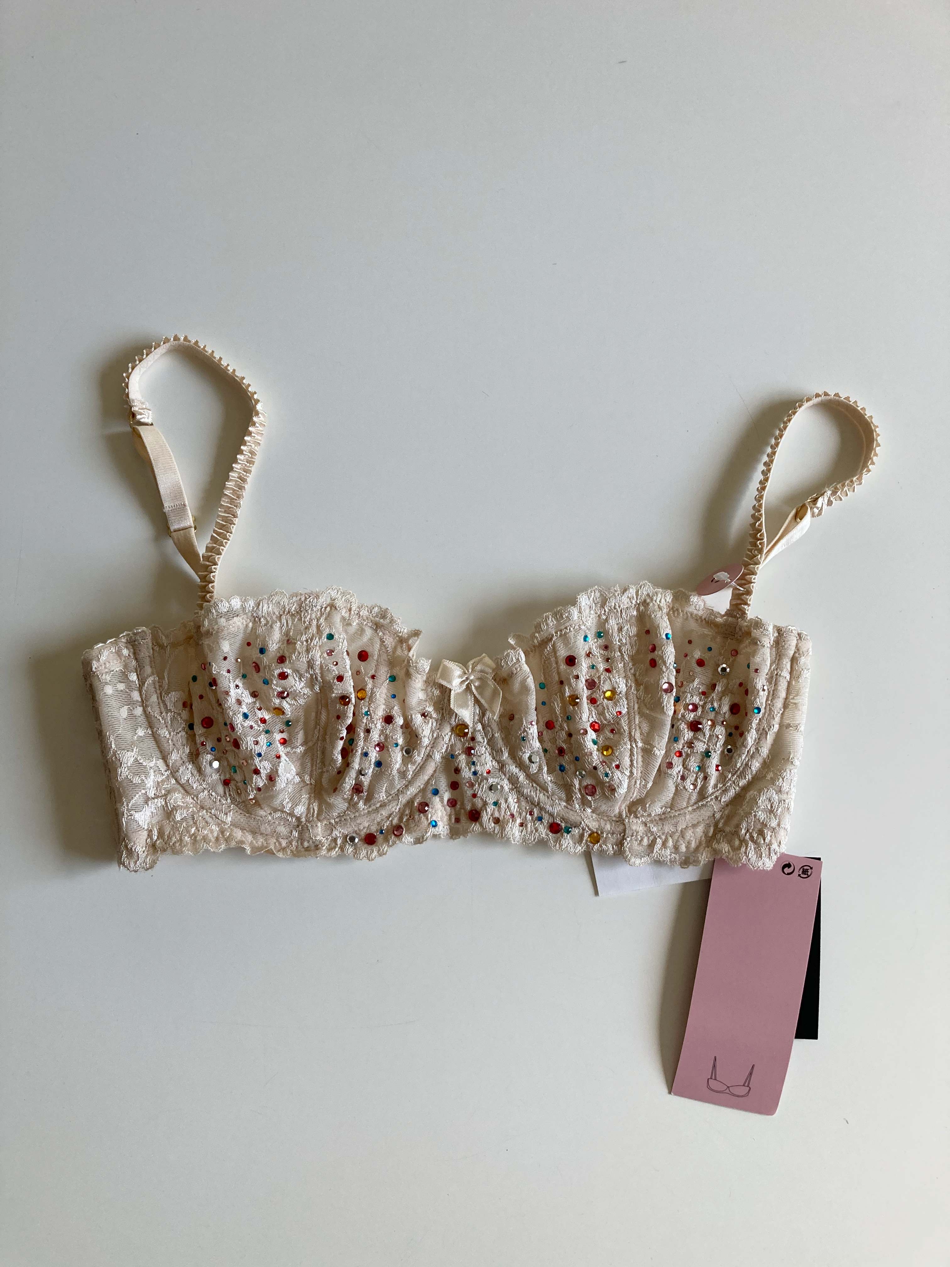 H&M BH neu Creme Beige 75 C Glitzersteine