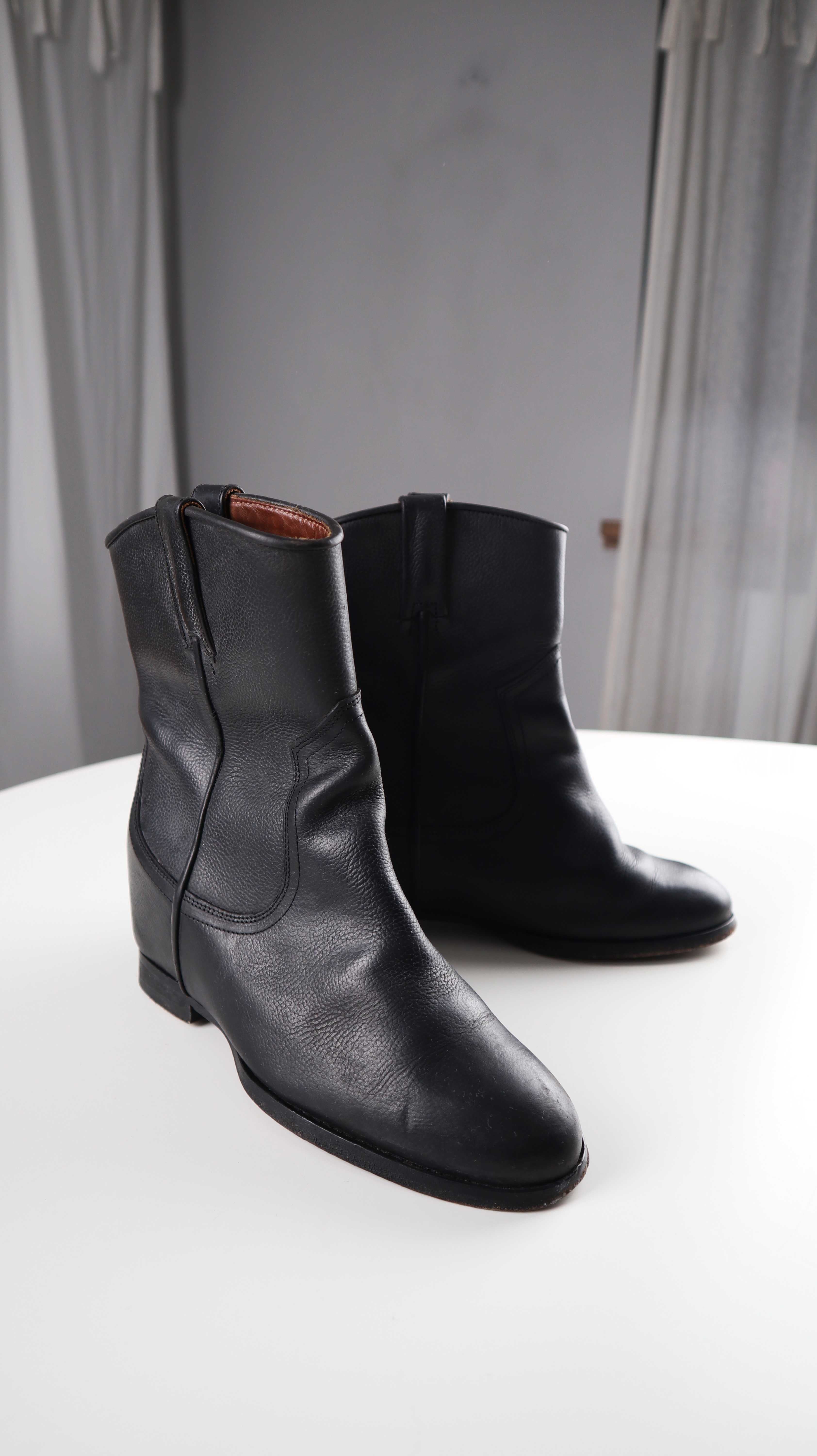 Closed Stiefeletten 38 Absatzstiefel Leder Schwarz Lederstiefel Wedges