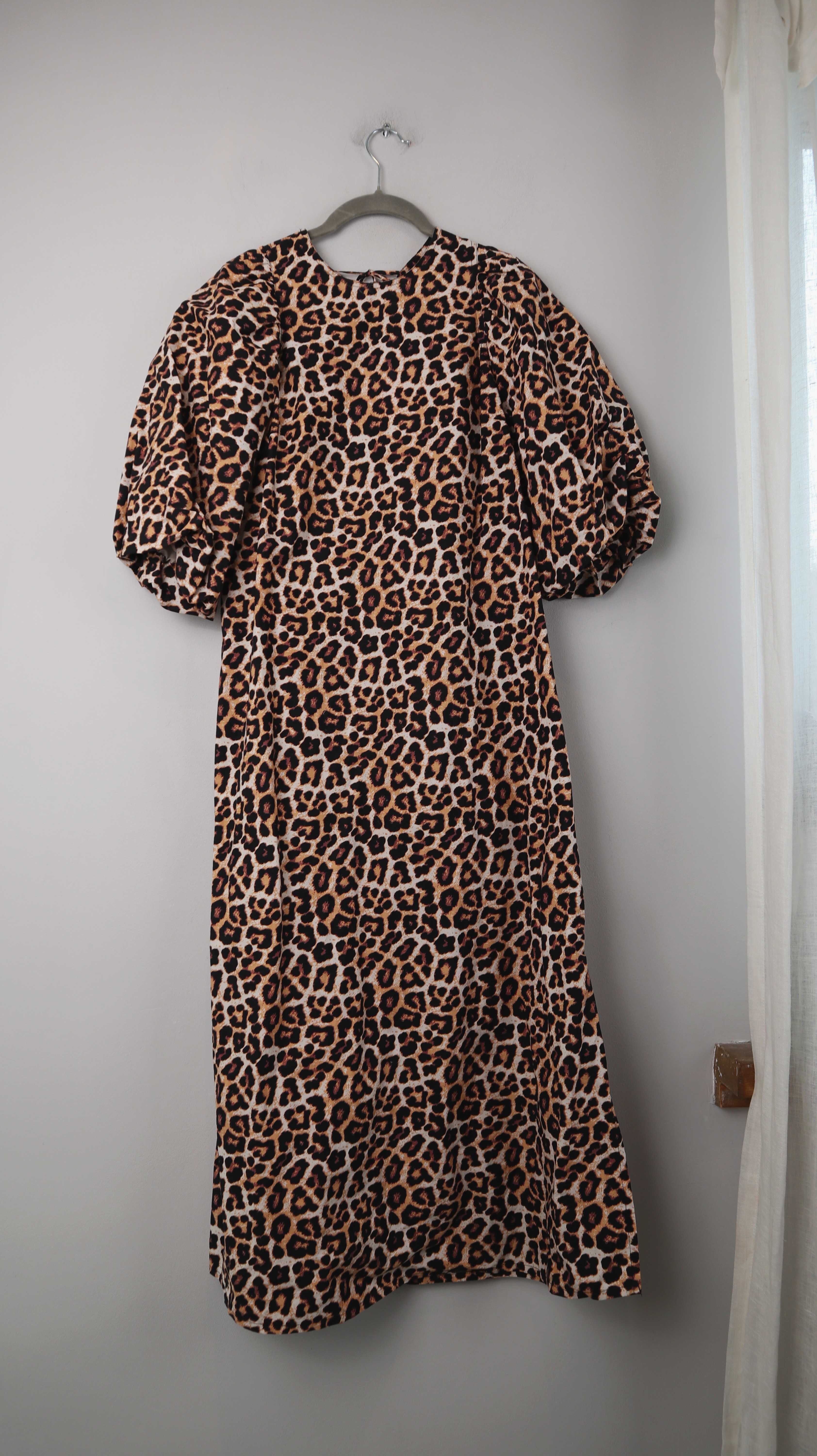 H&M Kleid Maxikleid Maxi lang braun Beige XS Sommerkleid Leo Leopardenmuster Animal