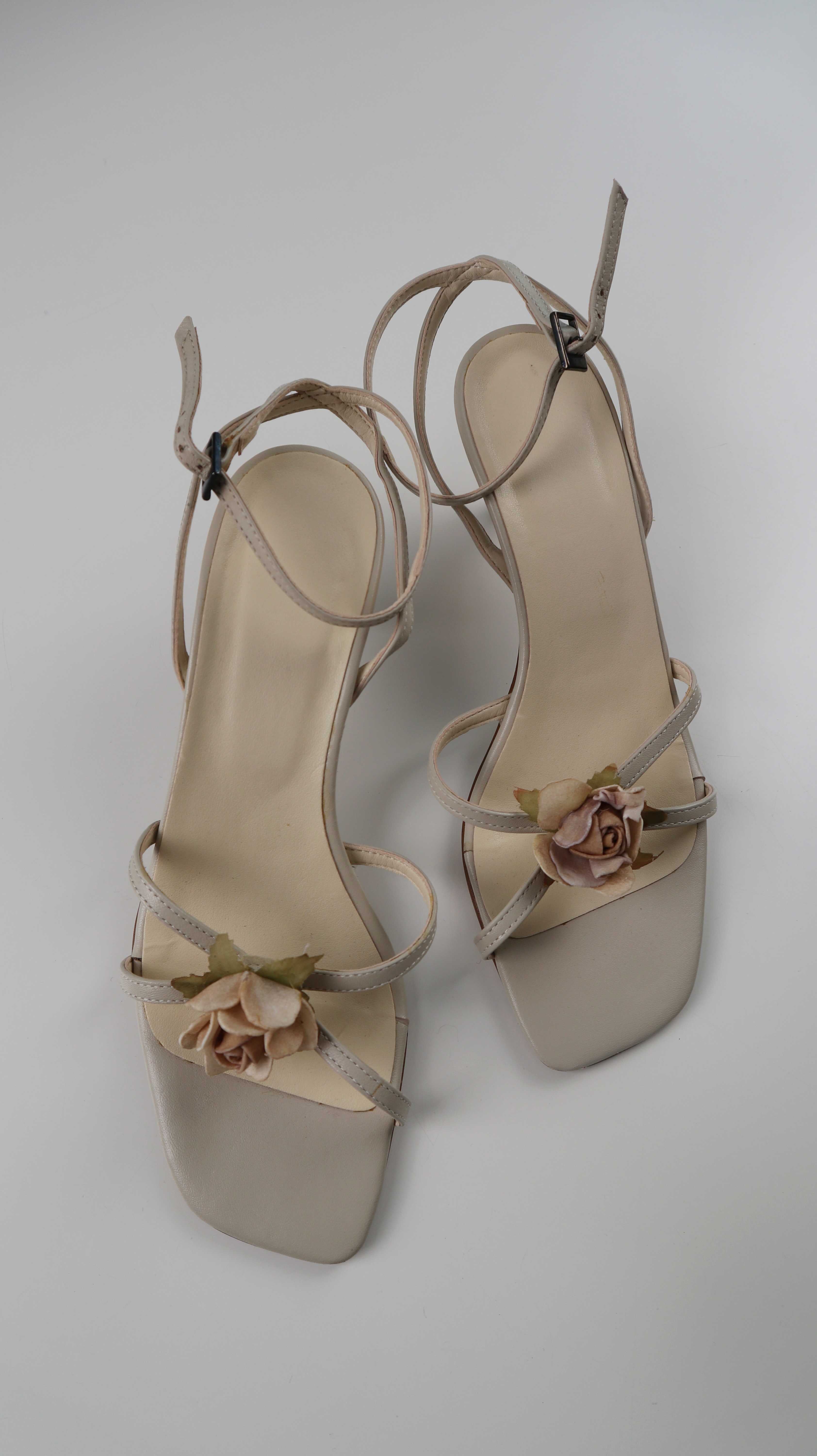 Made in Italy Slipper High Heels Creme Beige 39 Rose Blumen Hochzeitsschuhe