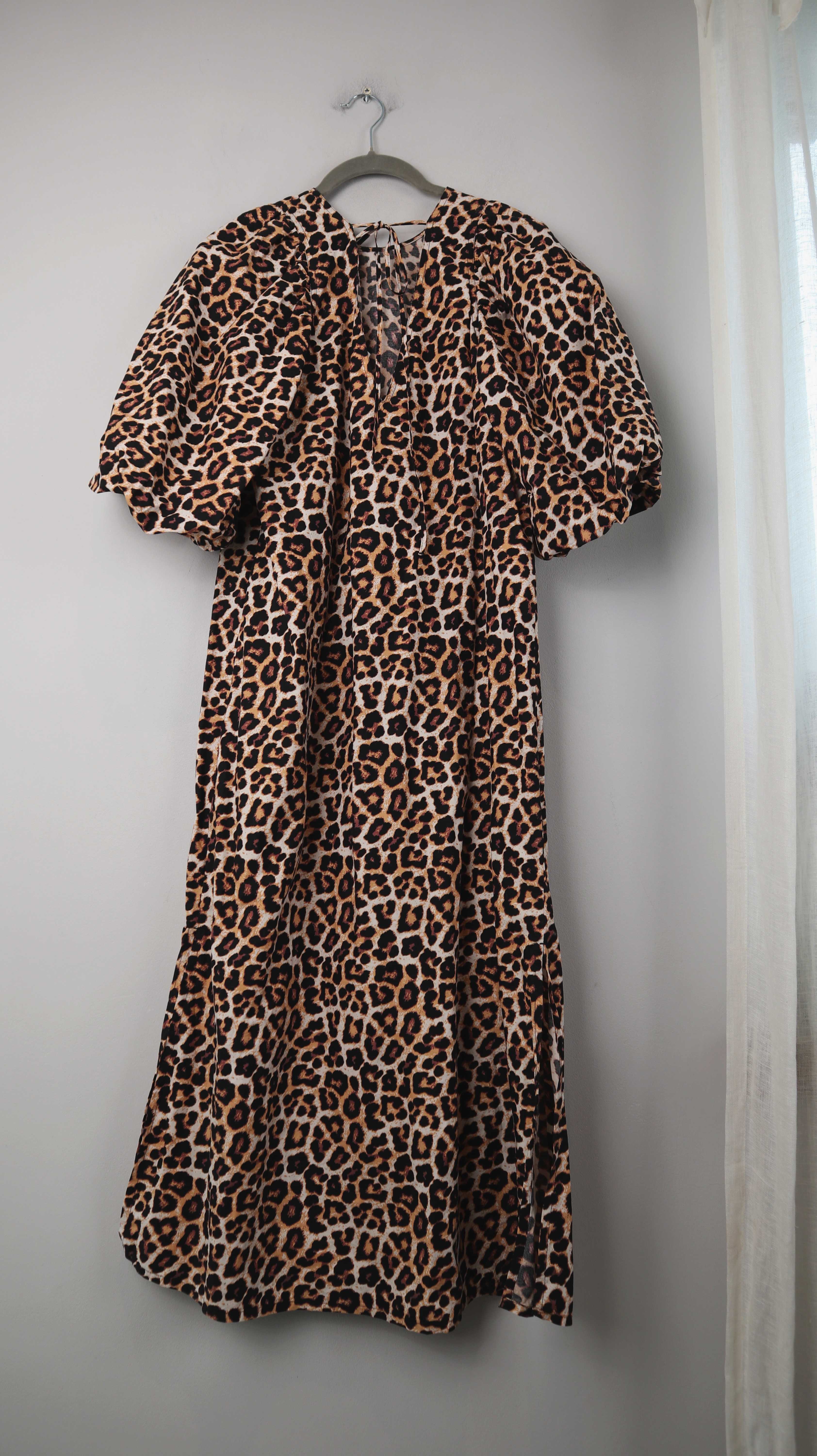 H&M Kleid Maxikleid Maxi lang braun Beige XS Sommerkleid Leo Leopardenmuster Animal