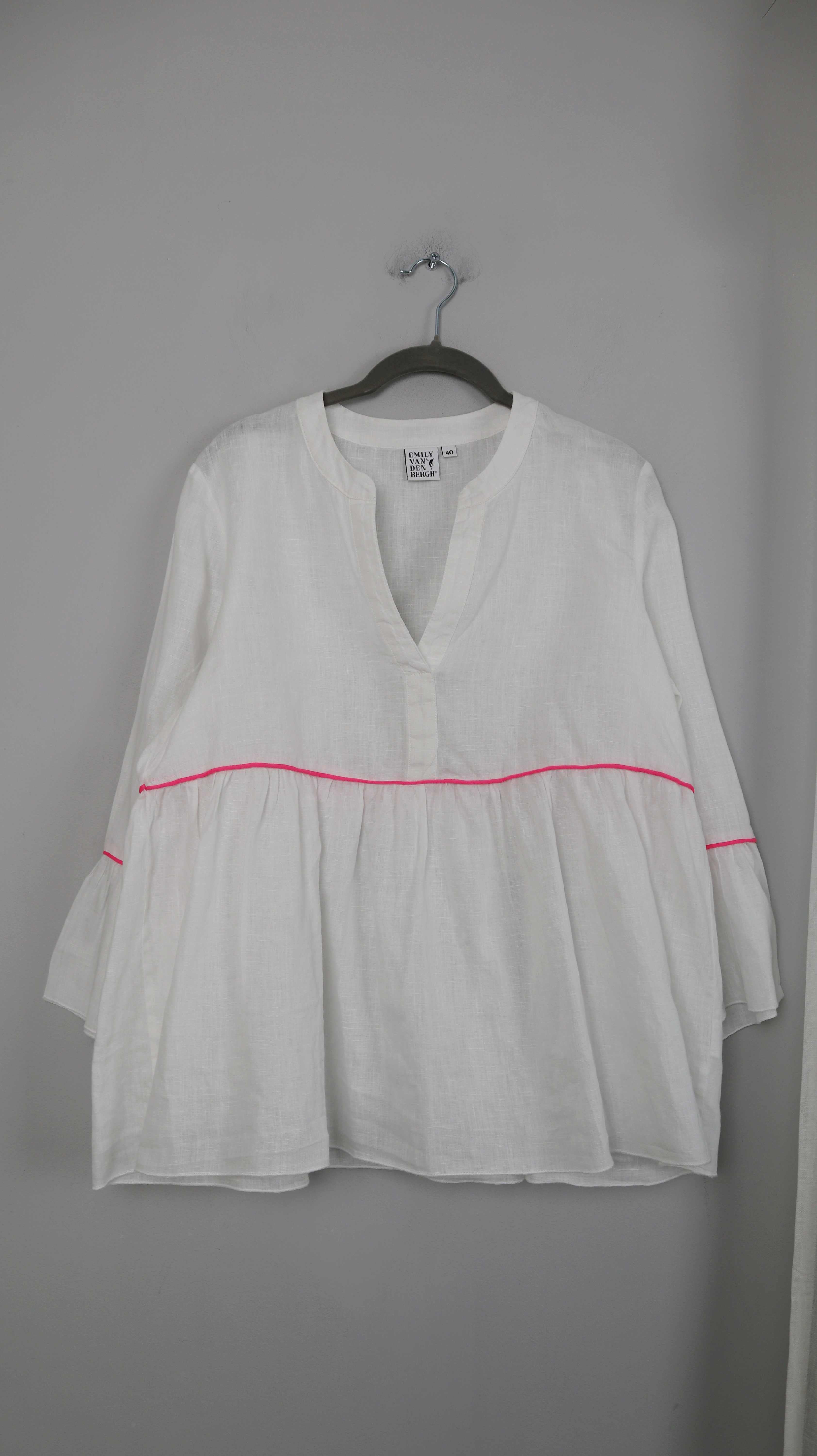 Emily van den Bergh Bluse weiß 40 L Leinen Leinenbluse Neon Neonpink