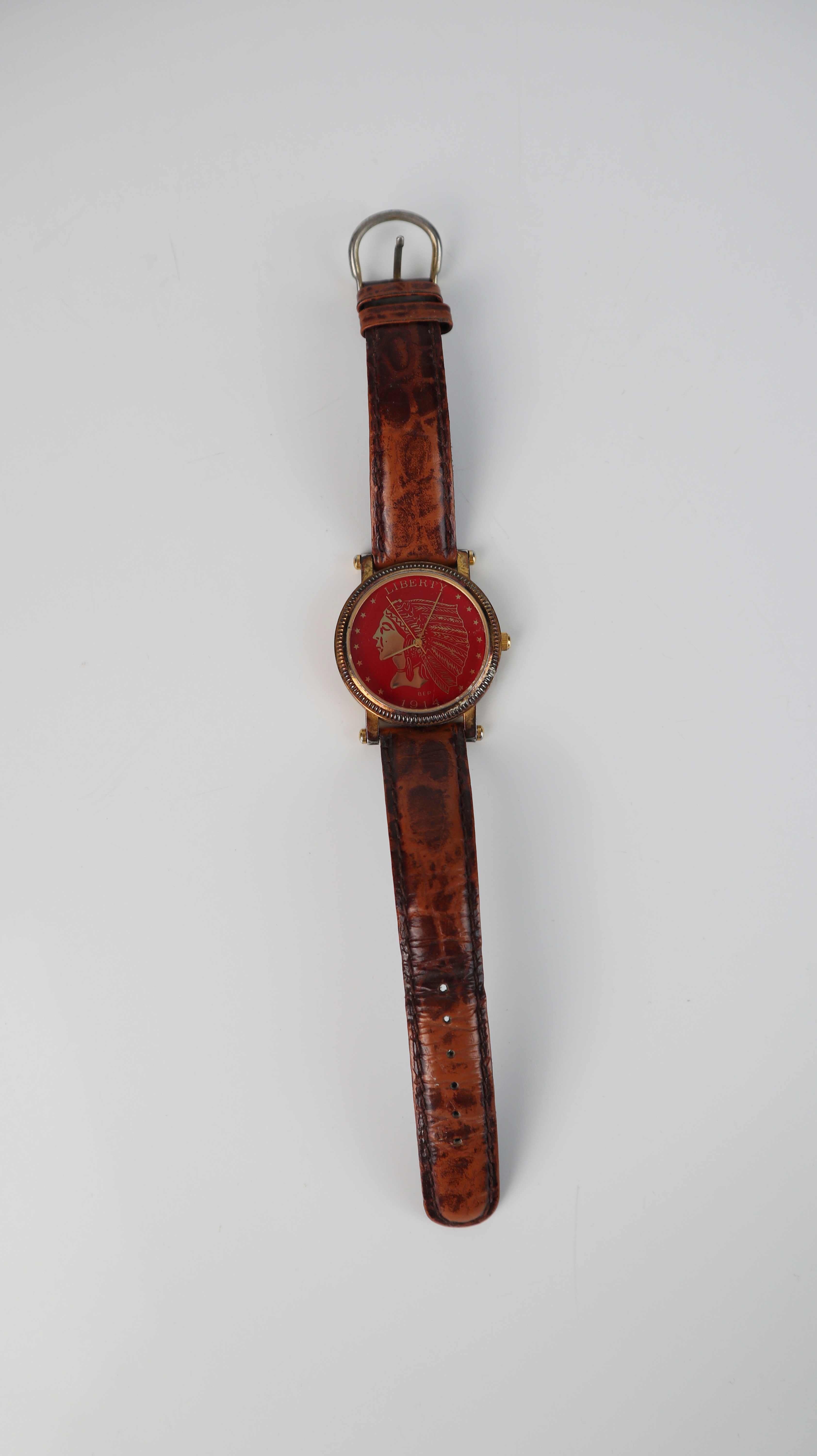 Uhr Lederuhr braun rot Indianer Liberty Armbanduhr