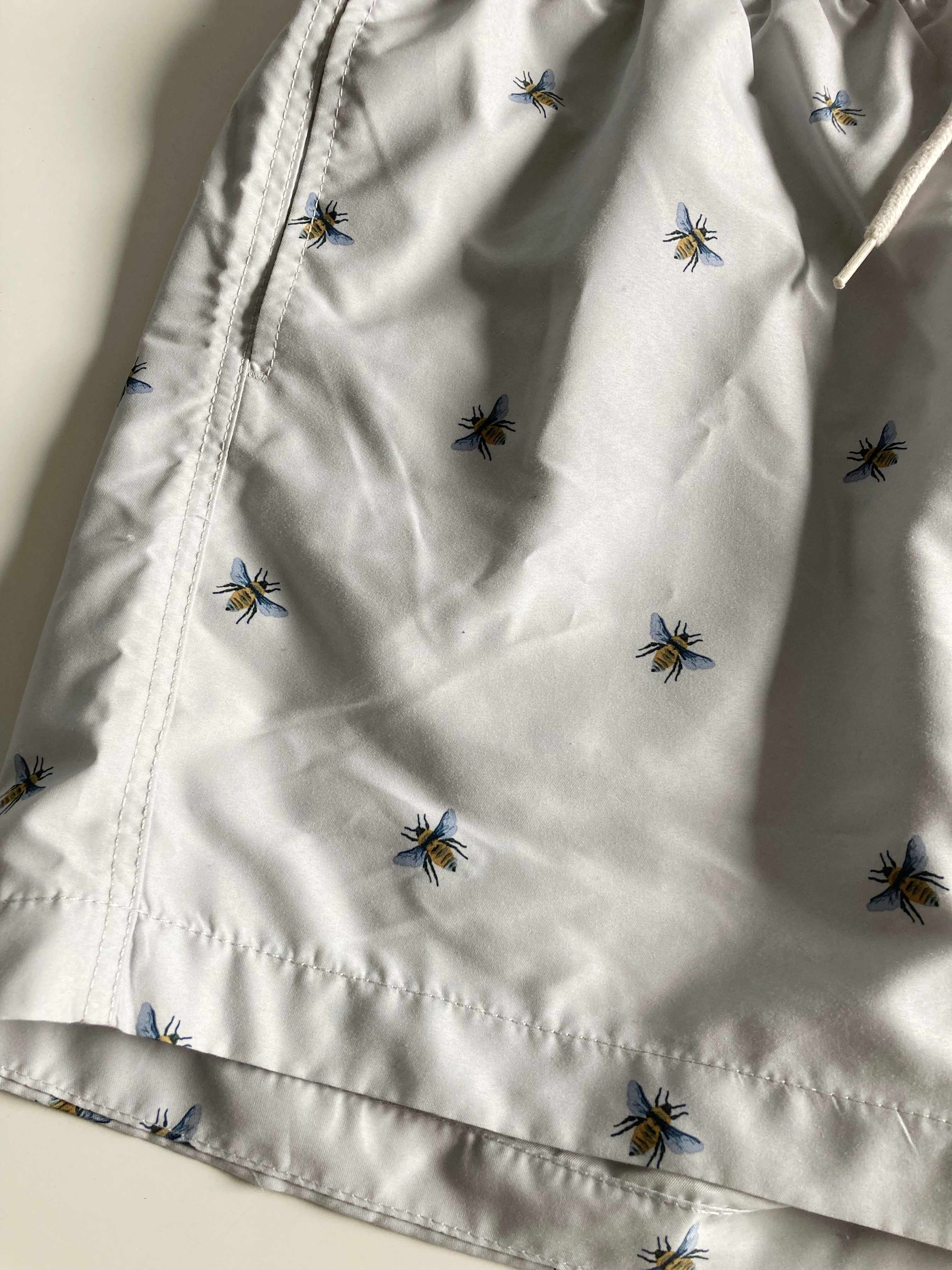 Badehose M grau Schwimmhose Shorts Bienen Muster Sommerhose kurz