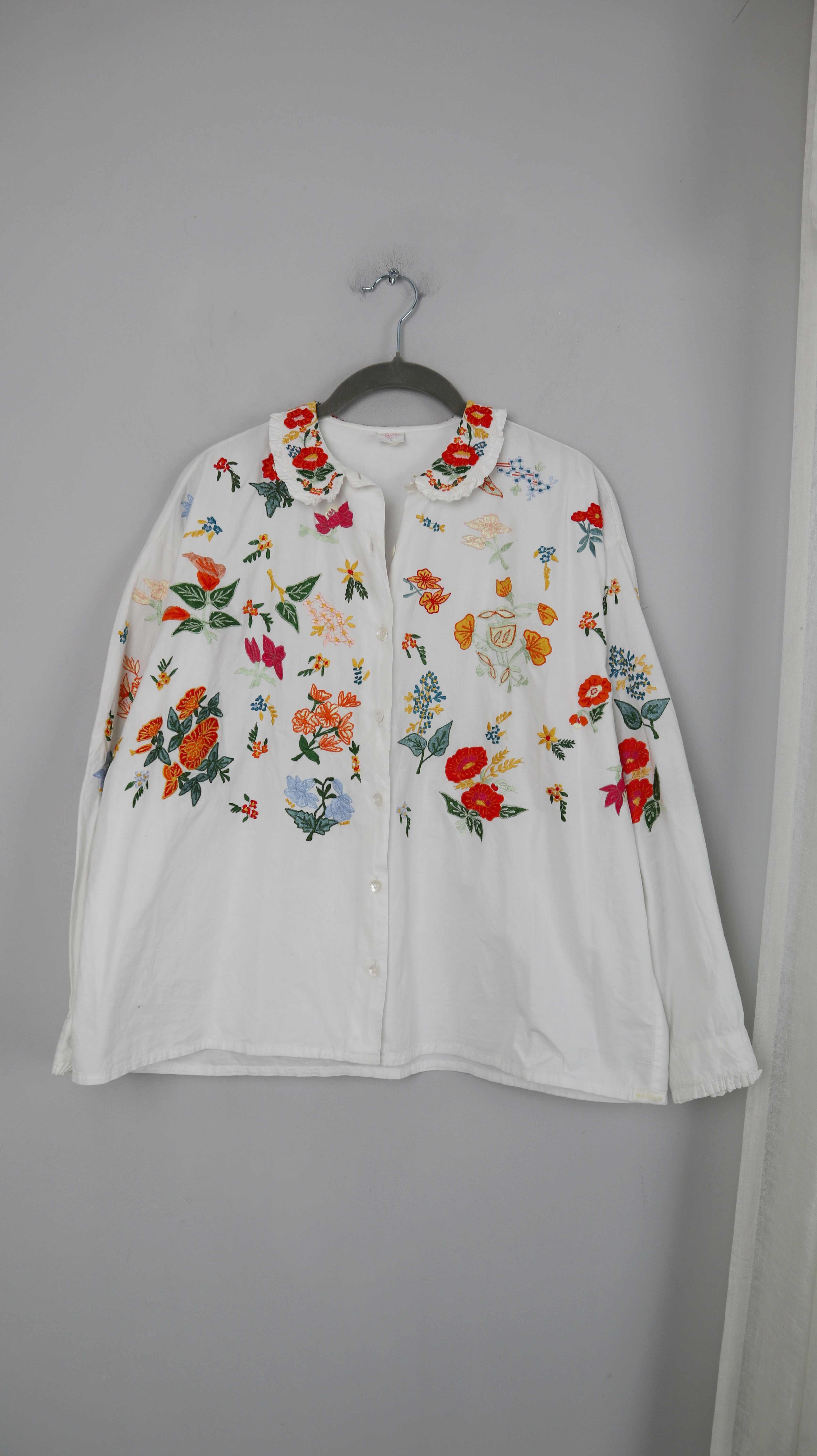 Oilily Bluse weiß Bunt Bestickt Blumen Hippie Folklore 164 38 M Vintage