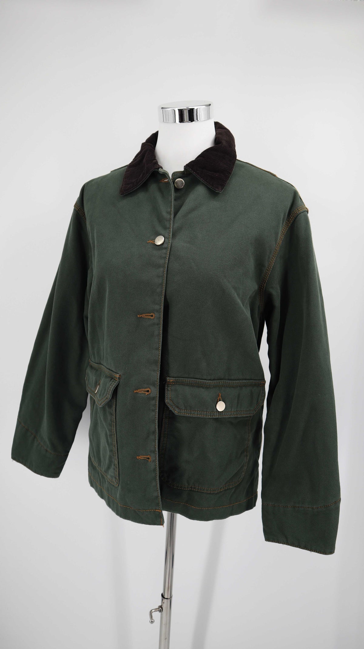 H&M Jacke Grün 34 XS Herbstjacke geknöpft dunkelgrün