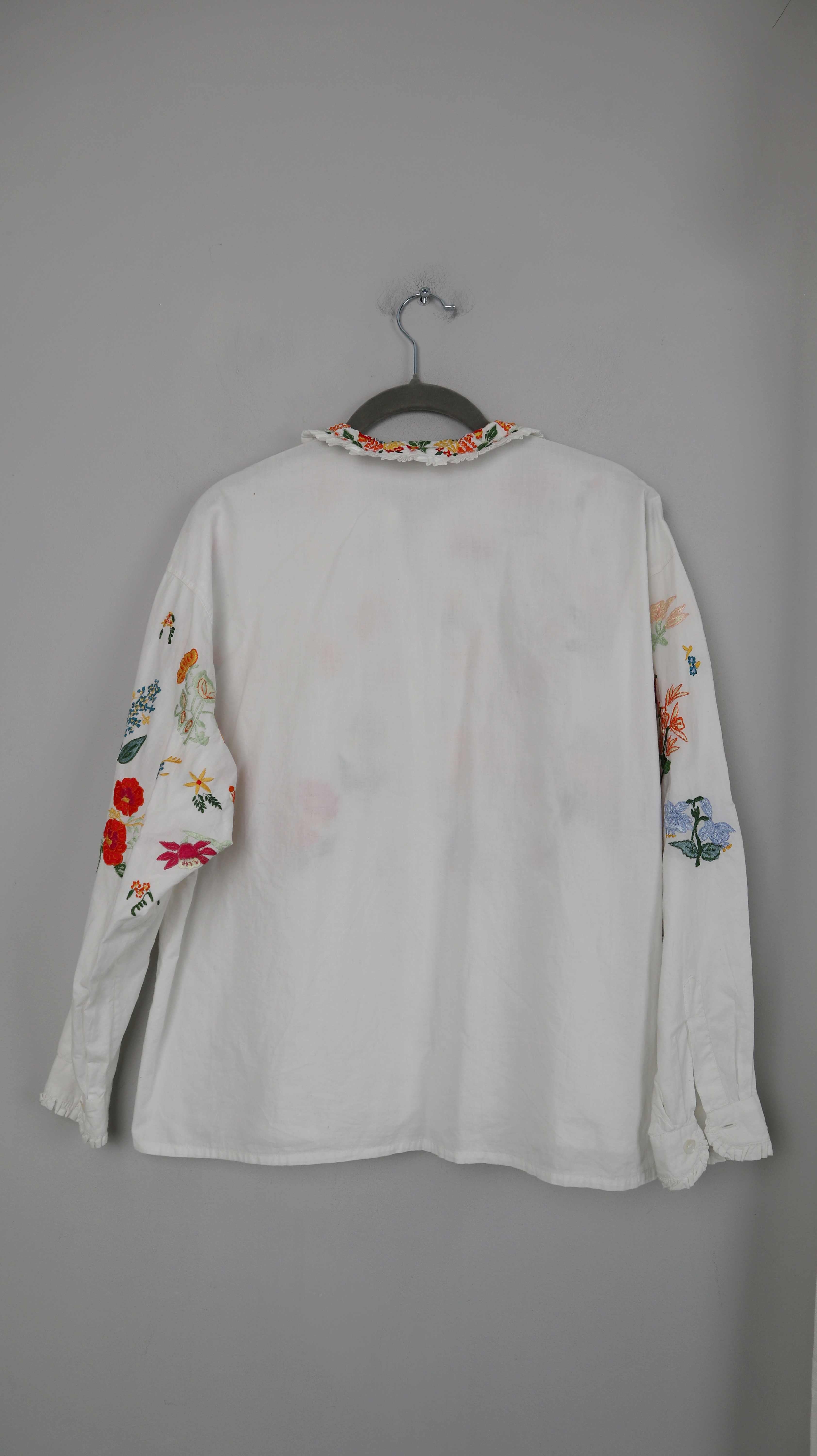 Oilily Bluse weiß Bunt Bestickt Blumen Hippie Folklore 164 38 M Vintage